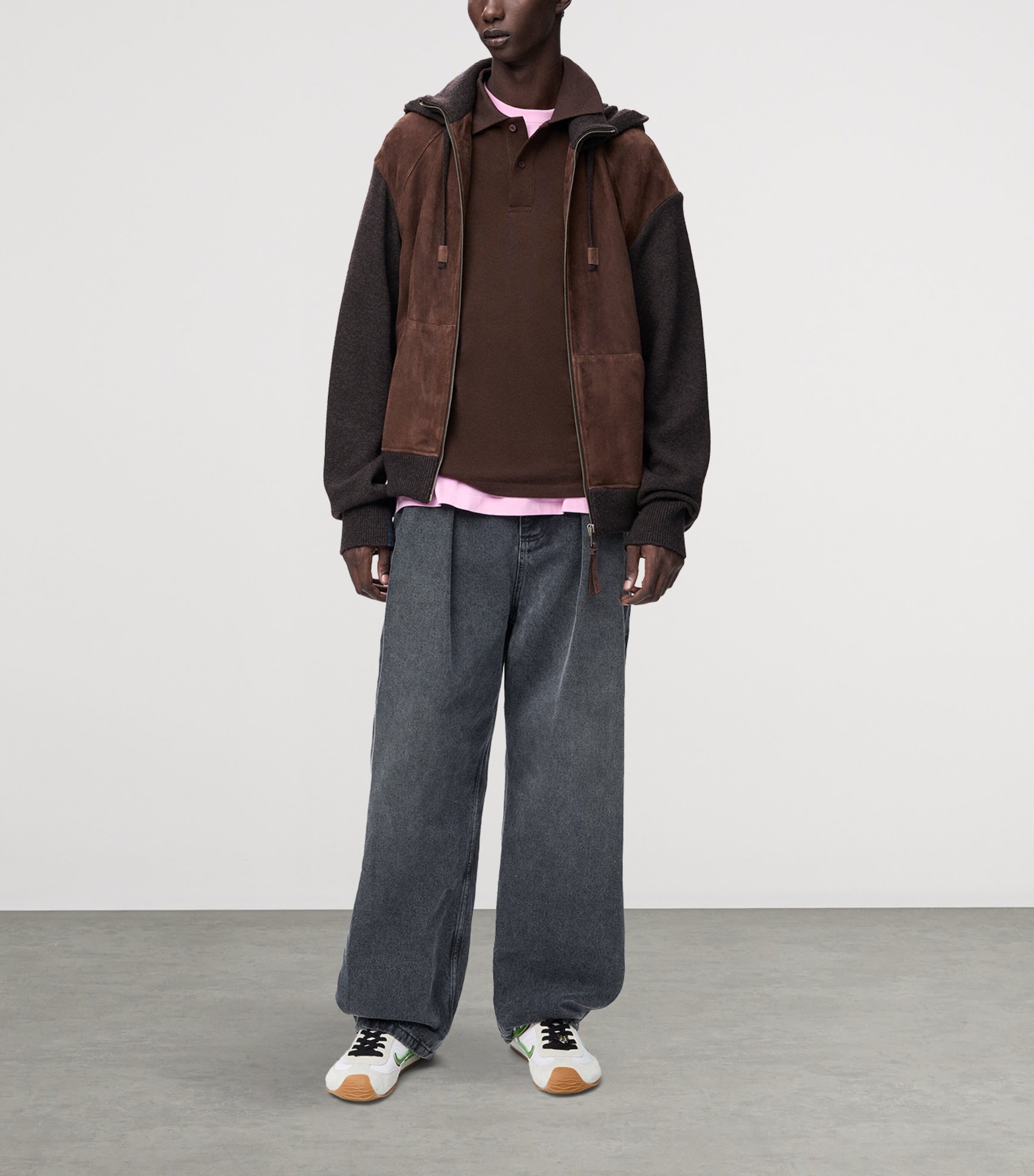 Suede-Wool Zip-Up Hoodie DARK BROWN Image 2