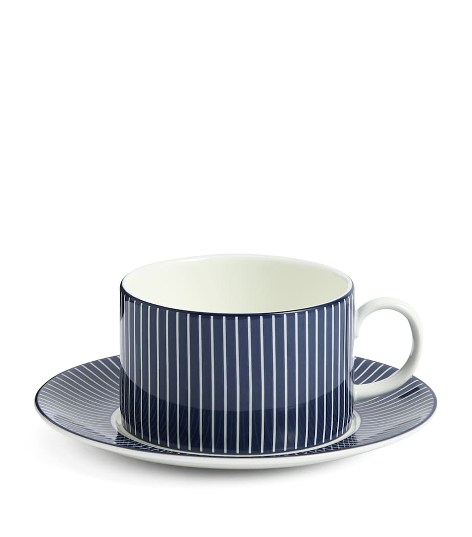 Pinstripe Teacup and Saucer BLUE Image 1