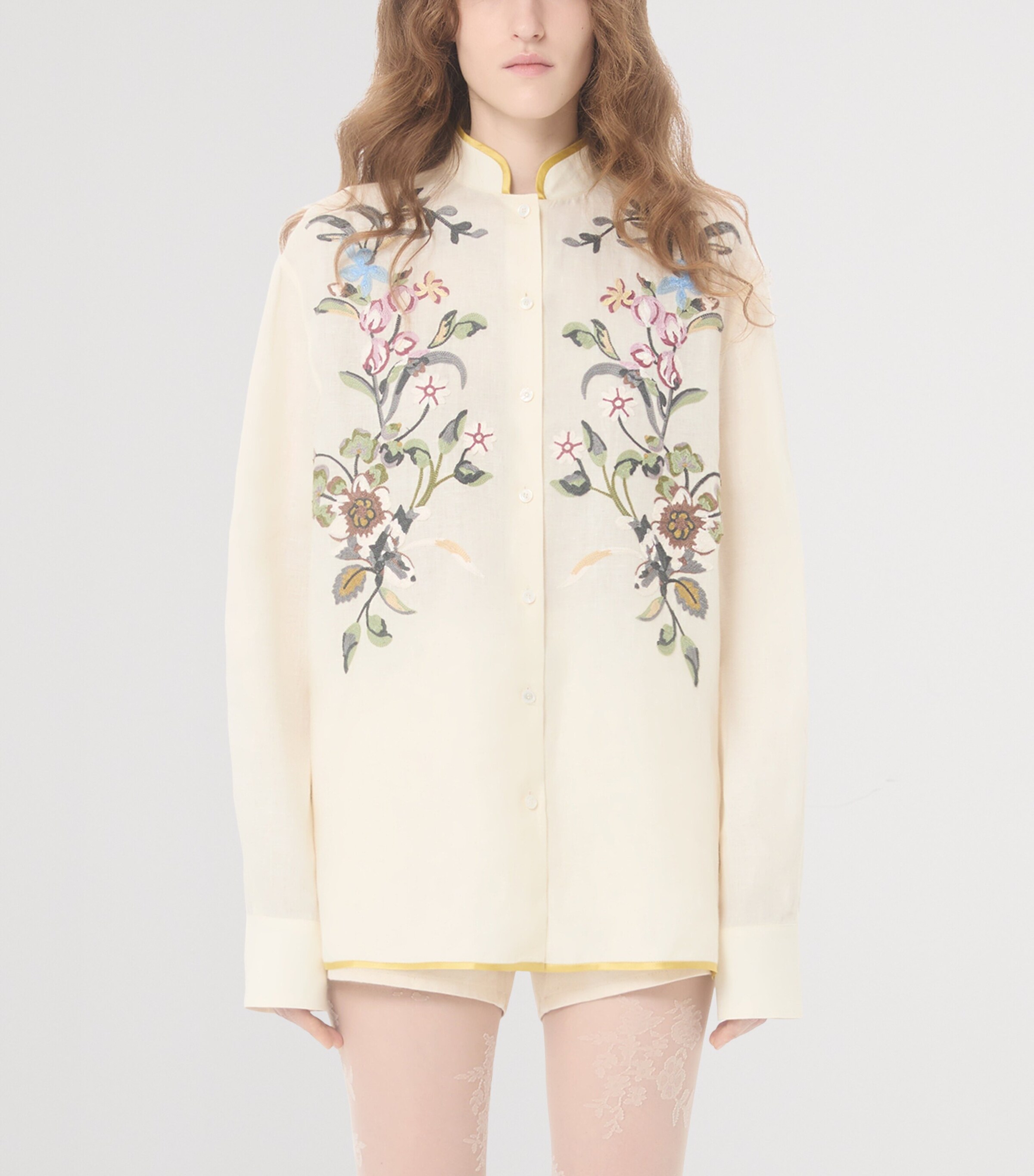 Valentino Womens Linen Floral-Embroidered Shirt Image 2