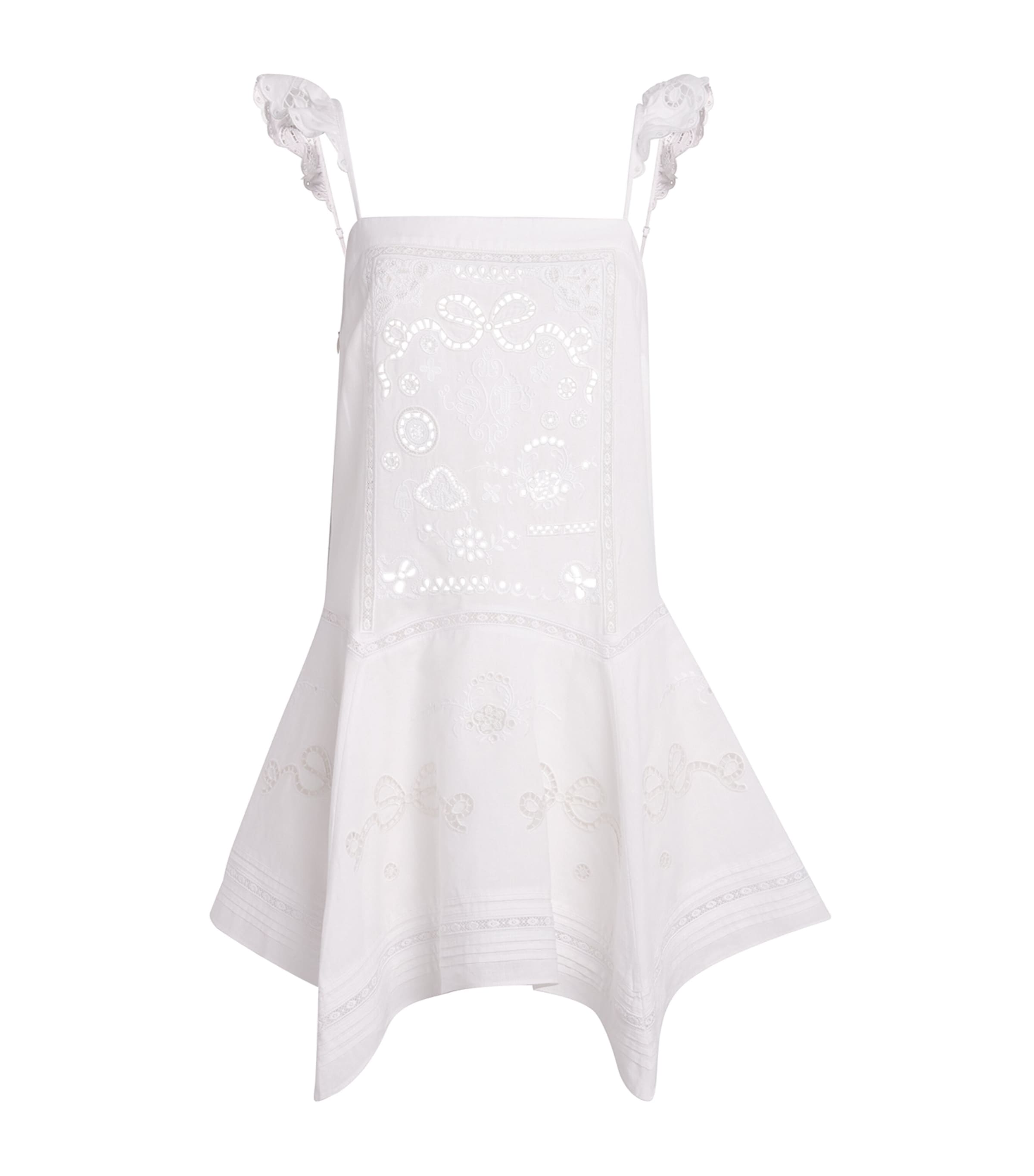 Self-Portrait Linen-Cotton Embroidered Mini Dress White