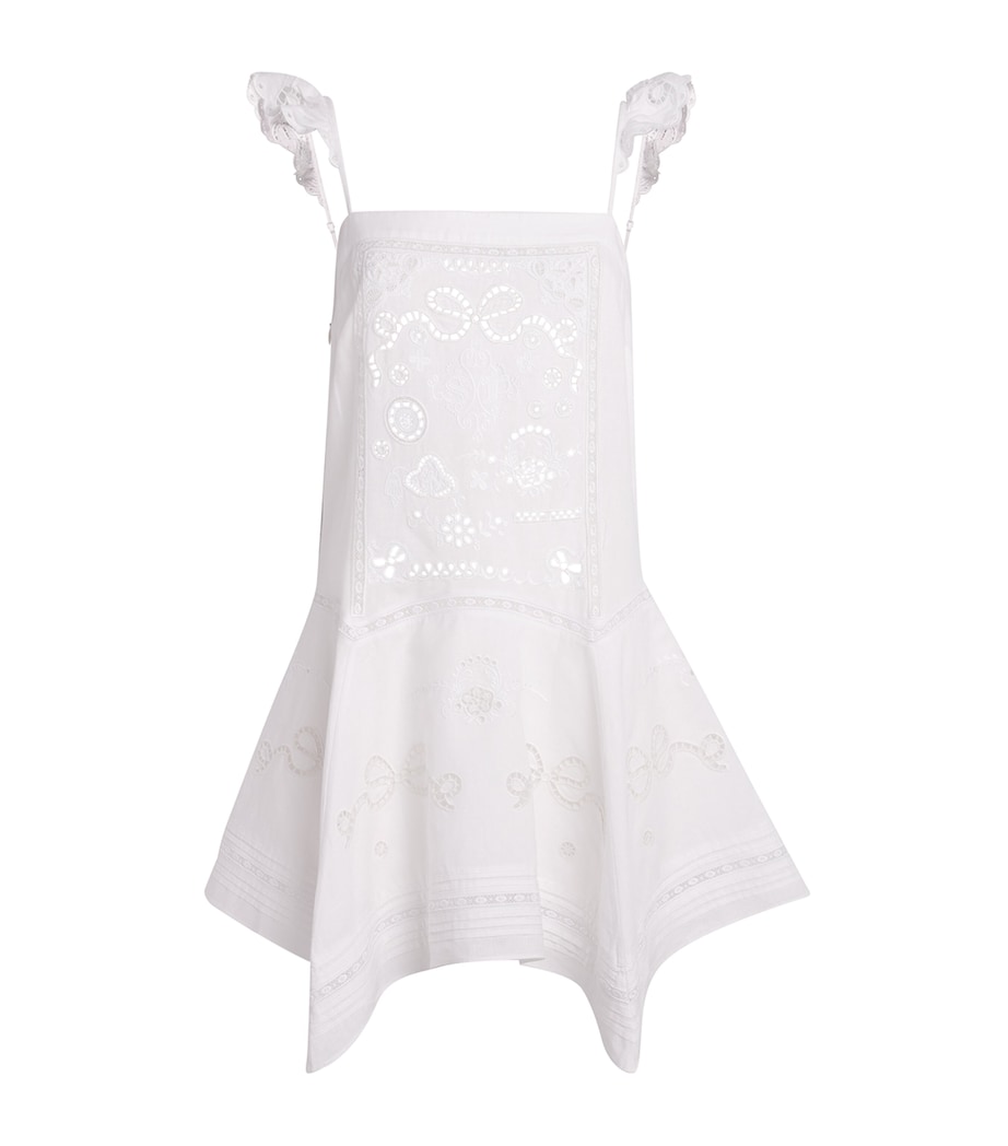 Self-Portrait Womens Linen-Cotton Embroidered Mini Dress White Image 1