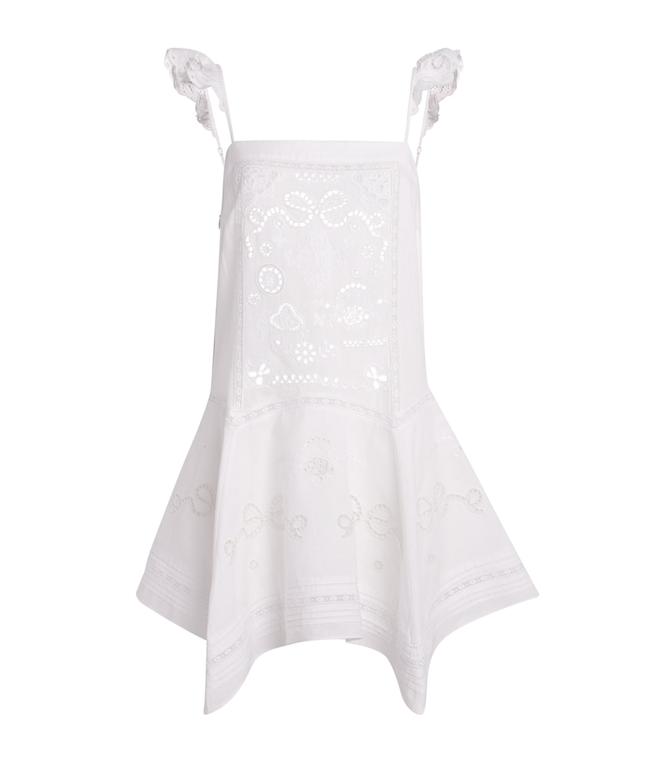Self-Portrait Linen-Cotton Embroidered Mini Dress White