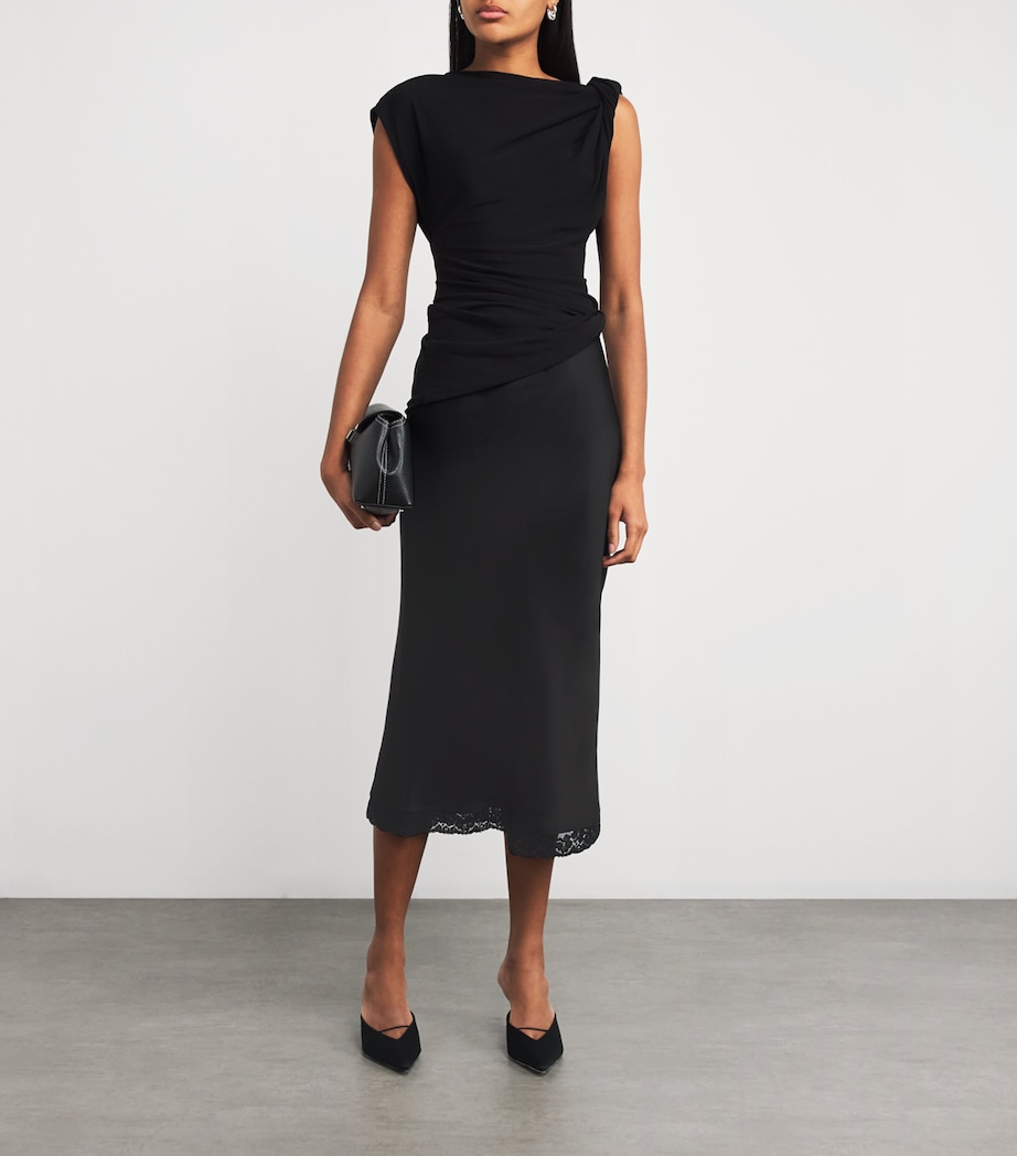 Lace-Trim Midi Skirt 1 BLACK Image 2