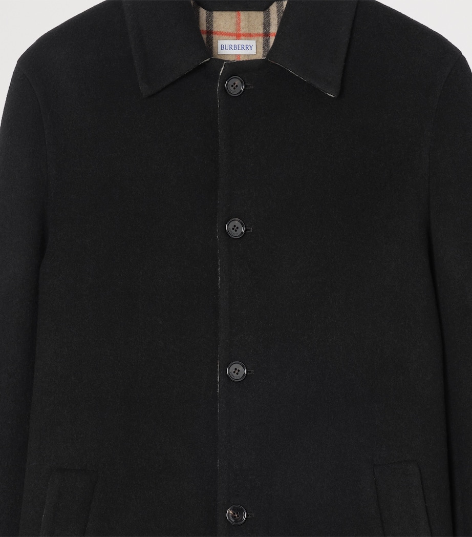 Burberry Mens Wool Car Coat Black/sand Ip Check Image 2