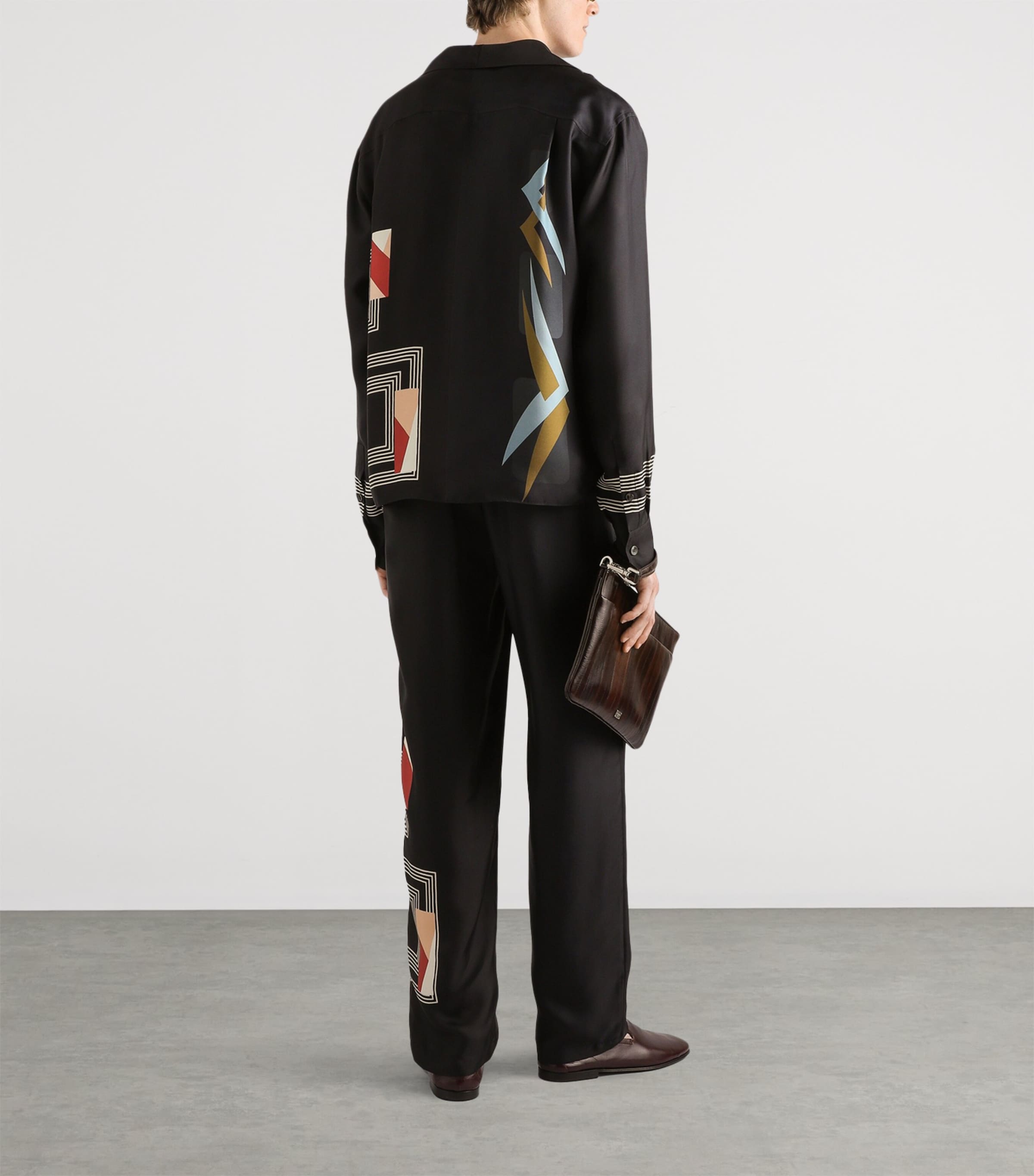 Dolce&Gabbana Mens Silk Twill Geometric Print Drawstring Trousers Geometrico Dec Image 3