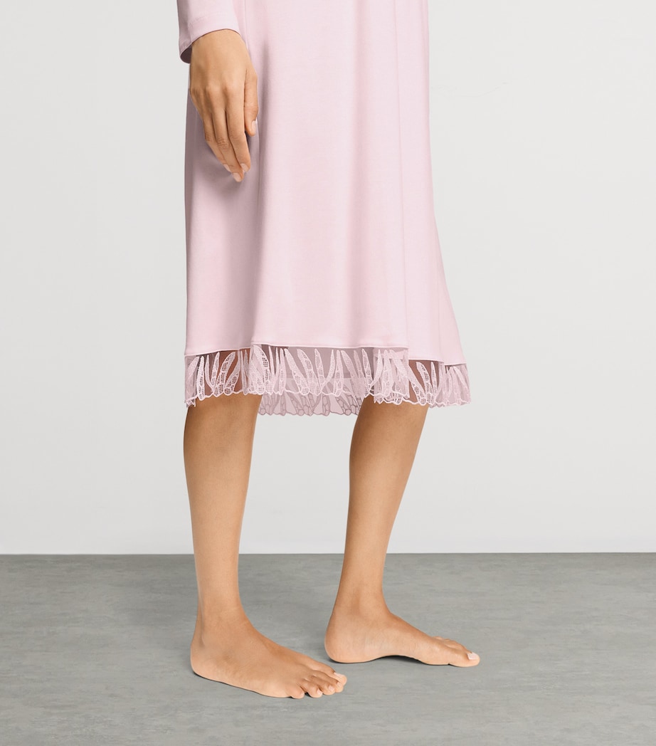 Hanro Womens Cotton Rosaria Long-Sleeve Nightdress Rose Bath Image 5