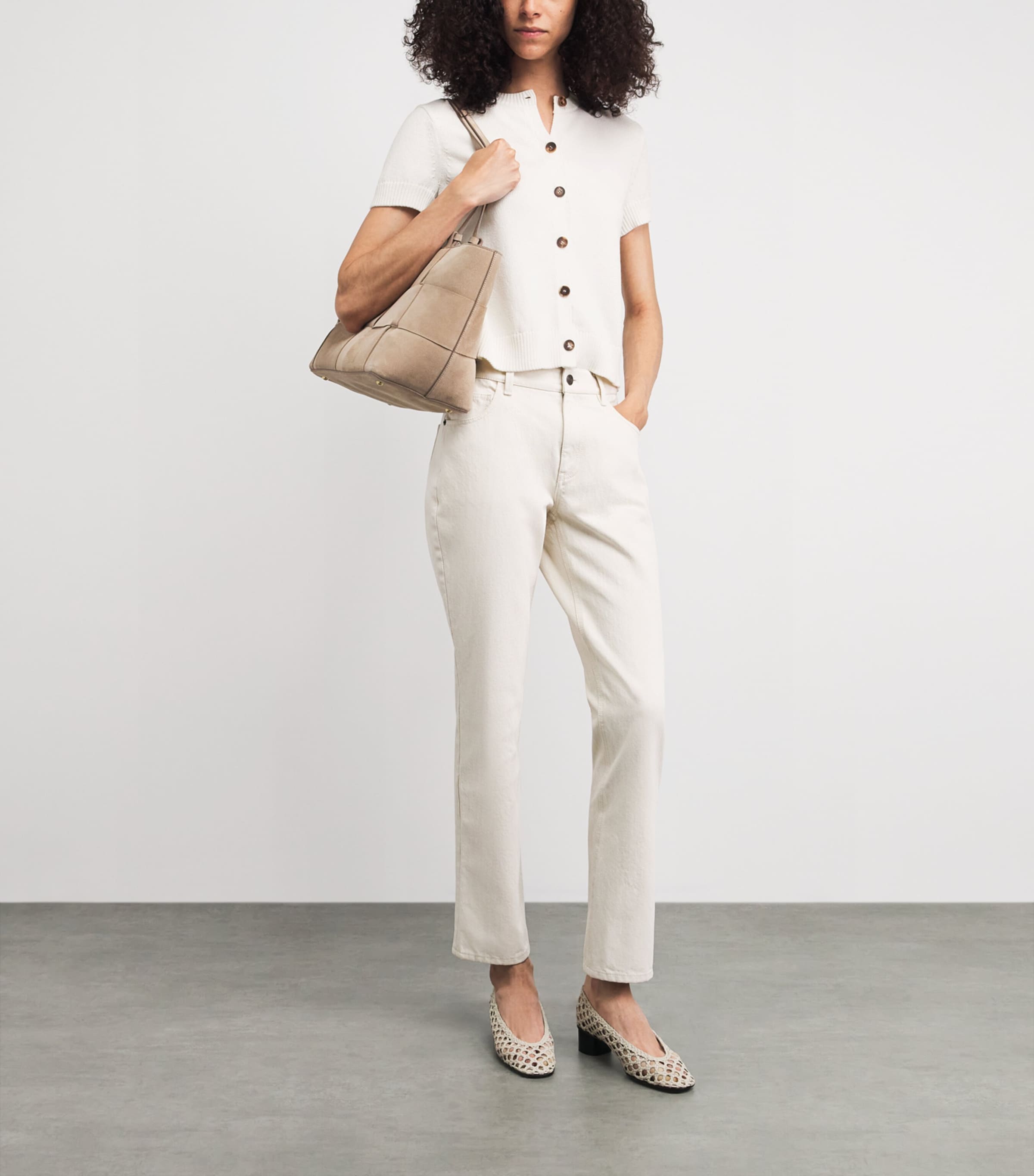 Lafayette 148 Womens Cotton-Silk Short-Sleeve Cardigan Cloud Cloud Image 2