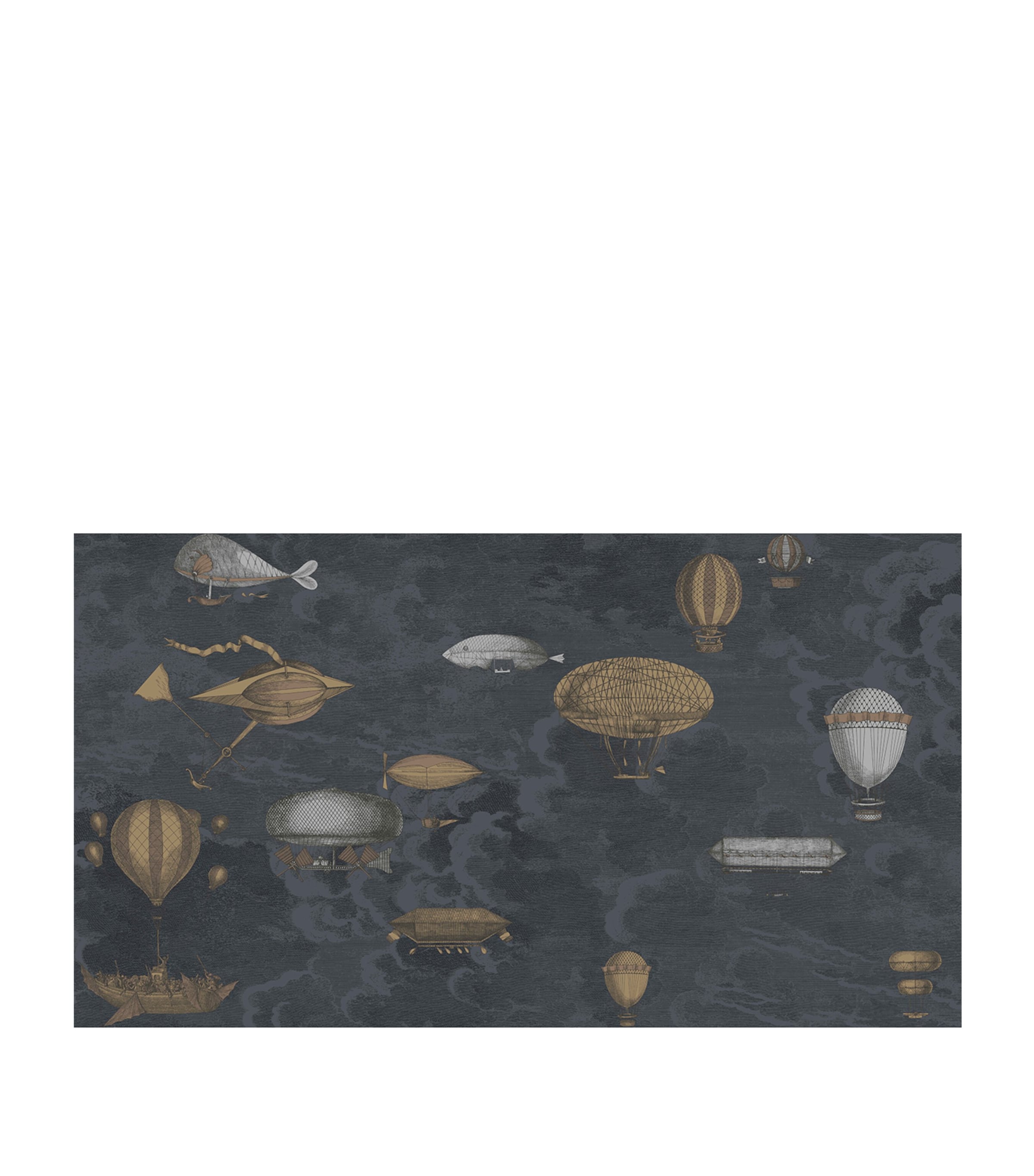 x Fornasetti Set of 2 Macchine Volanti Wallpaper Rolls SLATE BLUE&METALLIC Image 1