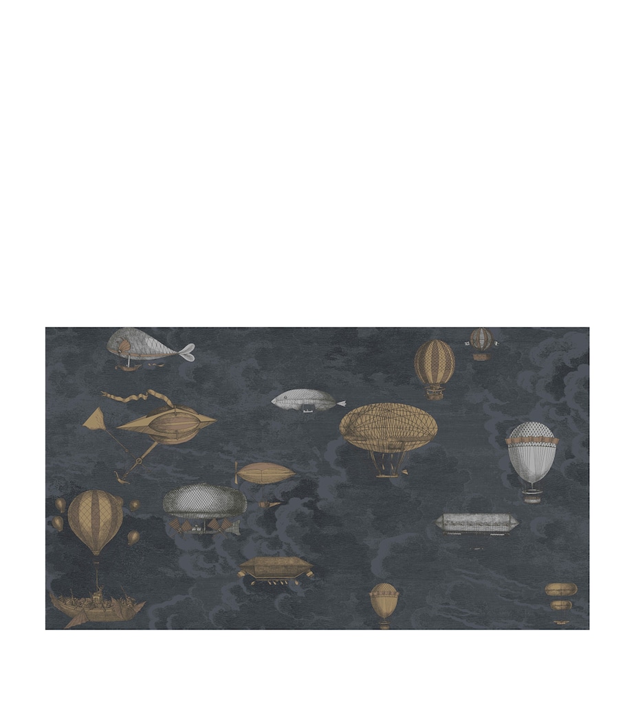 x Fornasetti Set of 2 Macchine Volanti Wallpaper Rolls SLATE BLUE&METALLIC Image 1