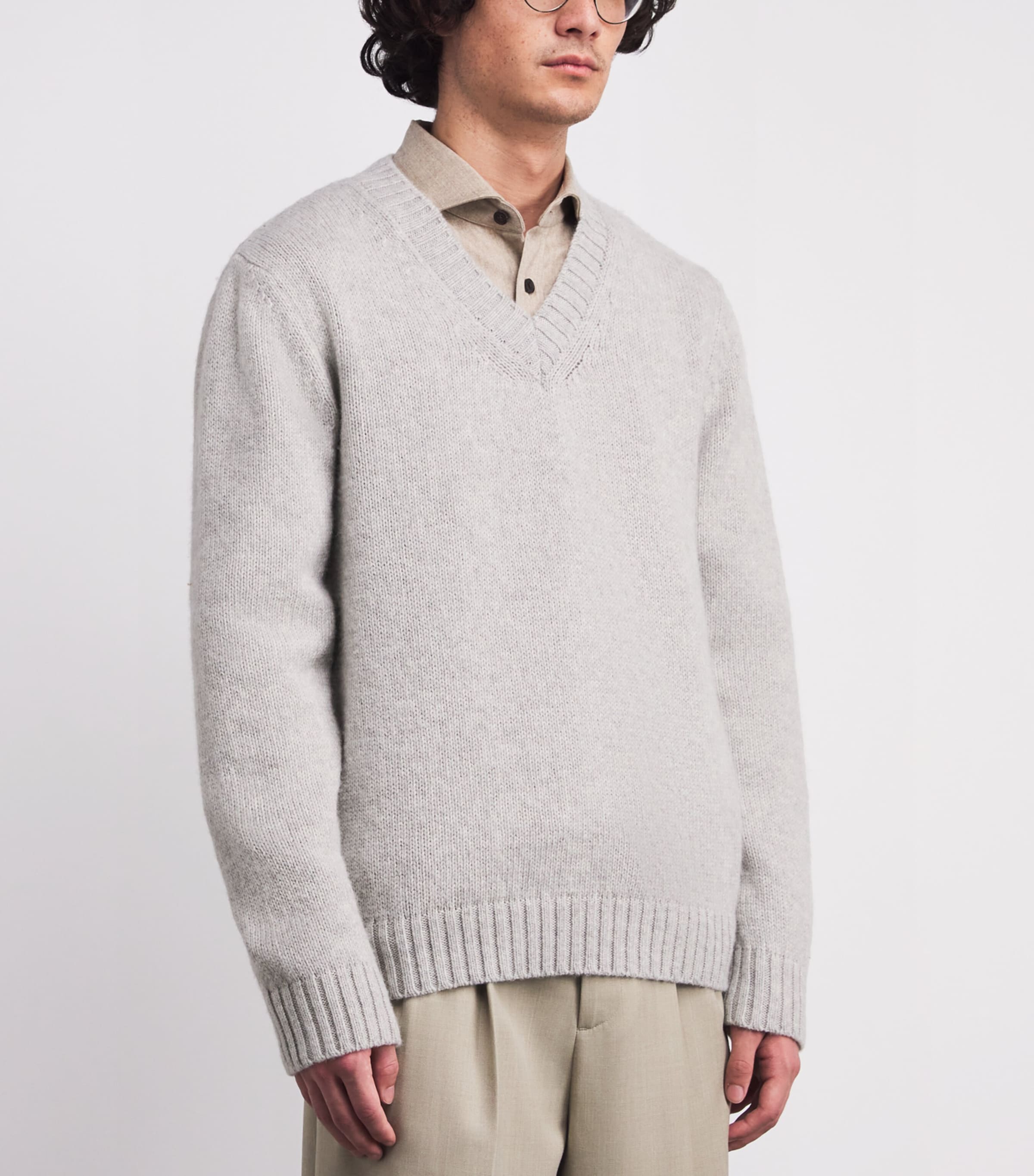 Wool V-Neck Sweater GRIGIO CHIARO MELANG Image 3