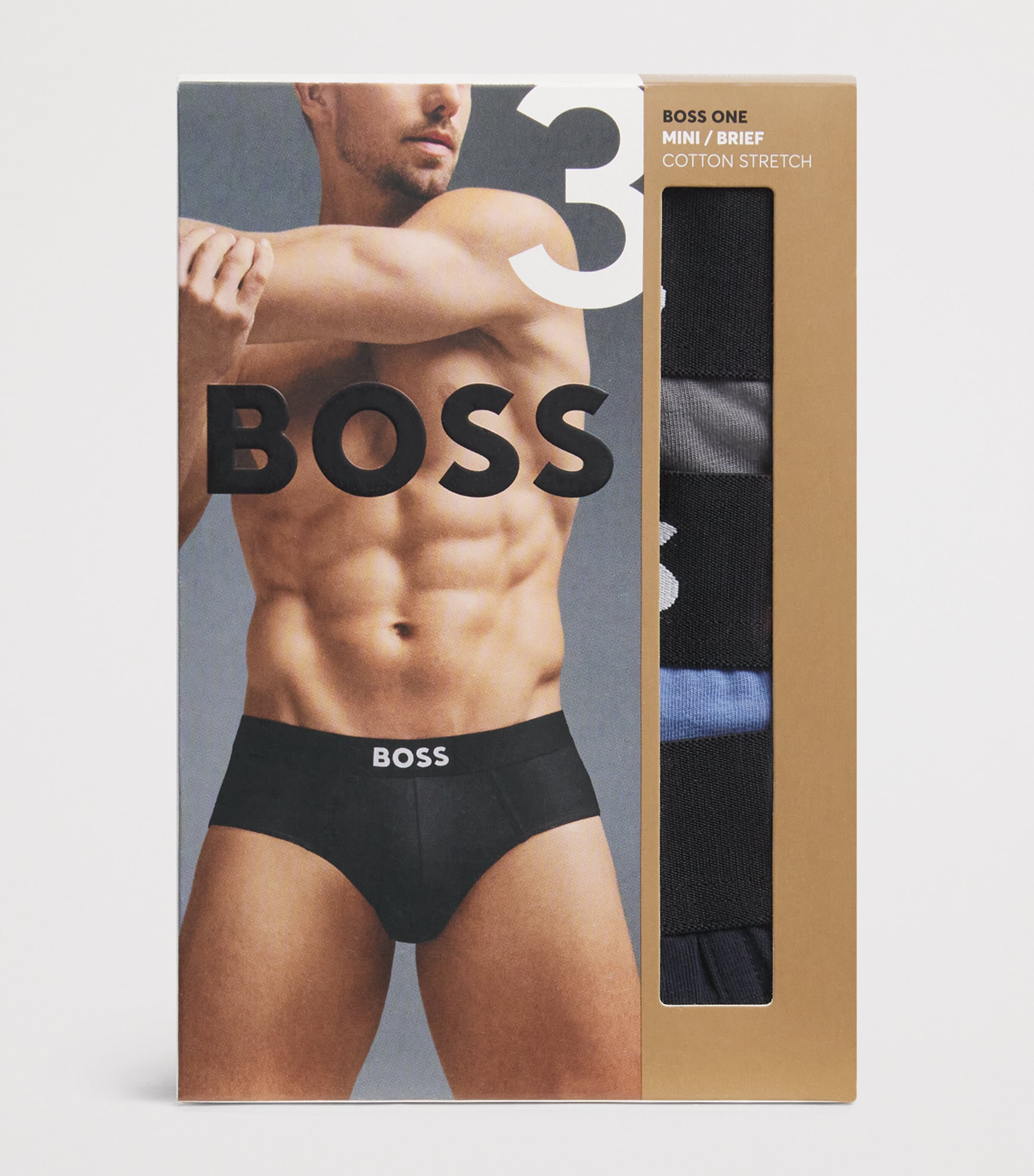 BOSS Mens Stretch-Cotton Logo Briefs (Pack of 3) Open Image 4