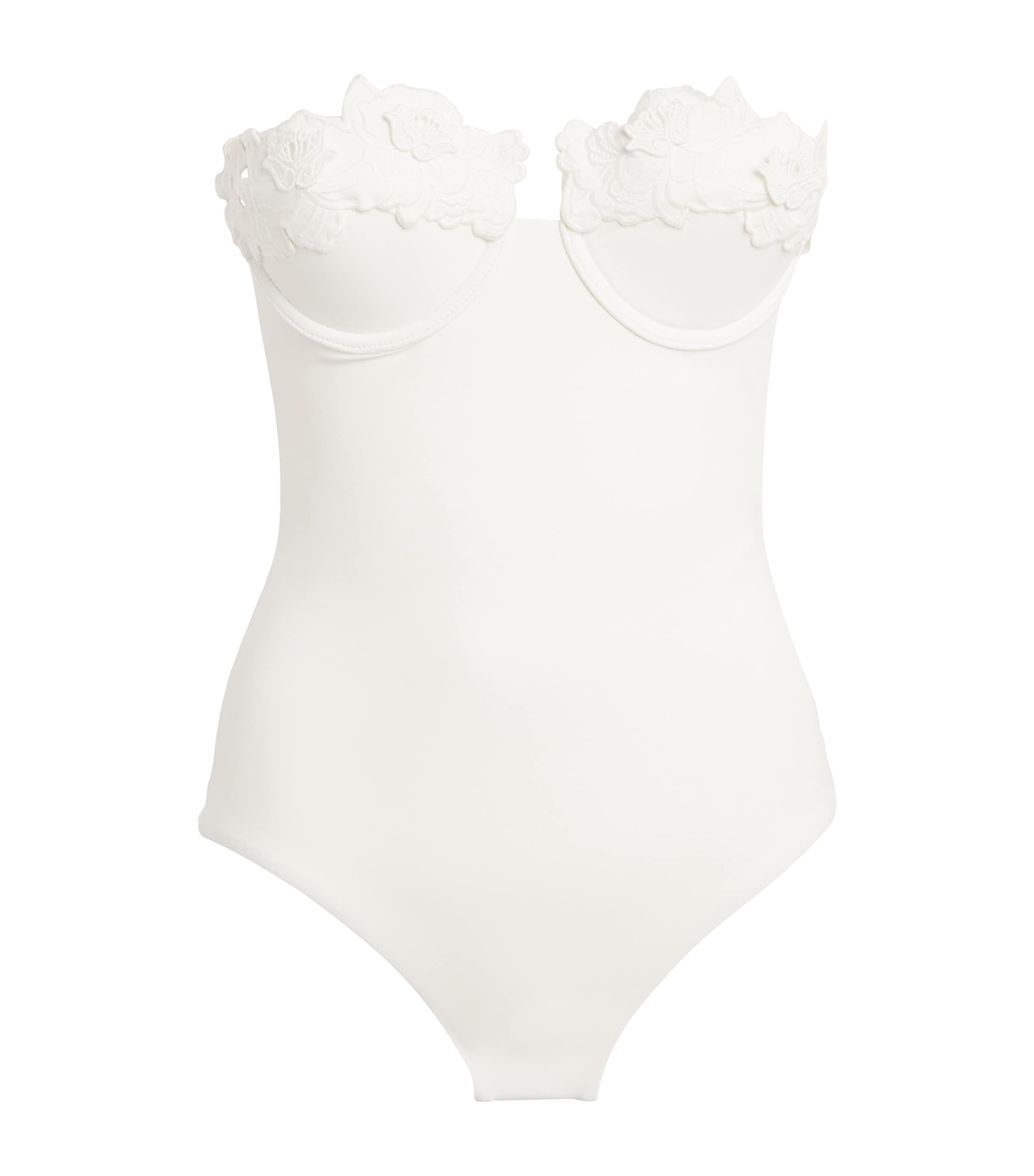 Zimmermann Floral Appliqué Halliday Swimsuit In White