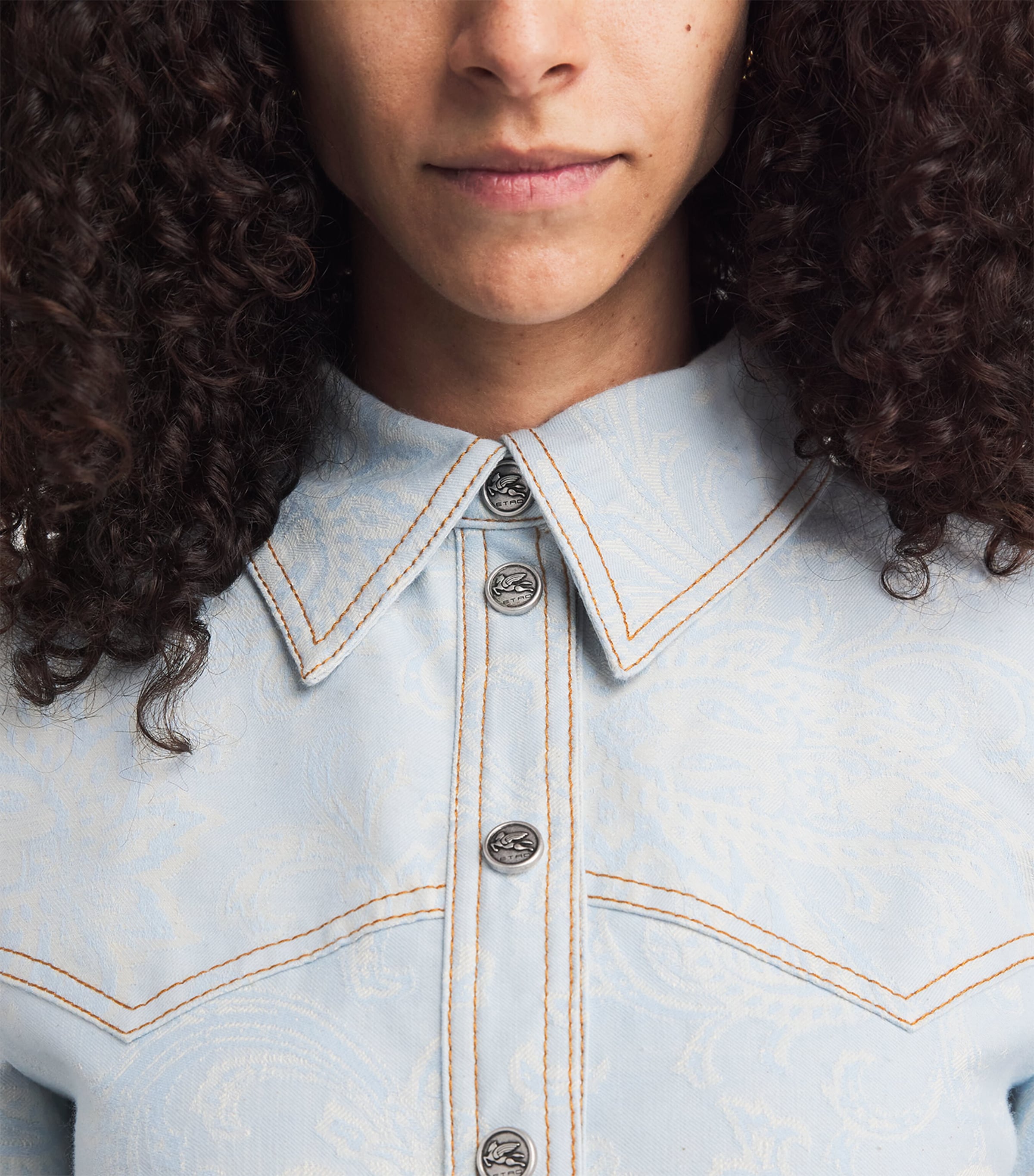 Etro Womens Stretch-Denim Paisley Shacket Image 3