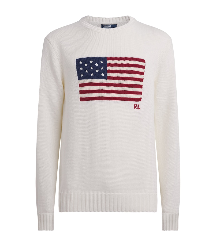 Polo Ralph Lauren Mens American Flag Sweater Deckwash White Image 1