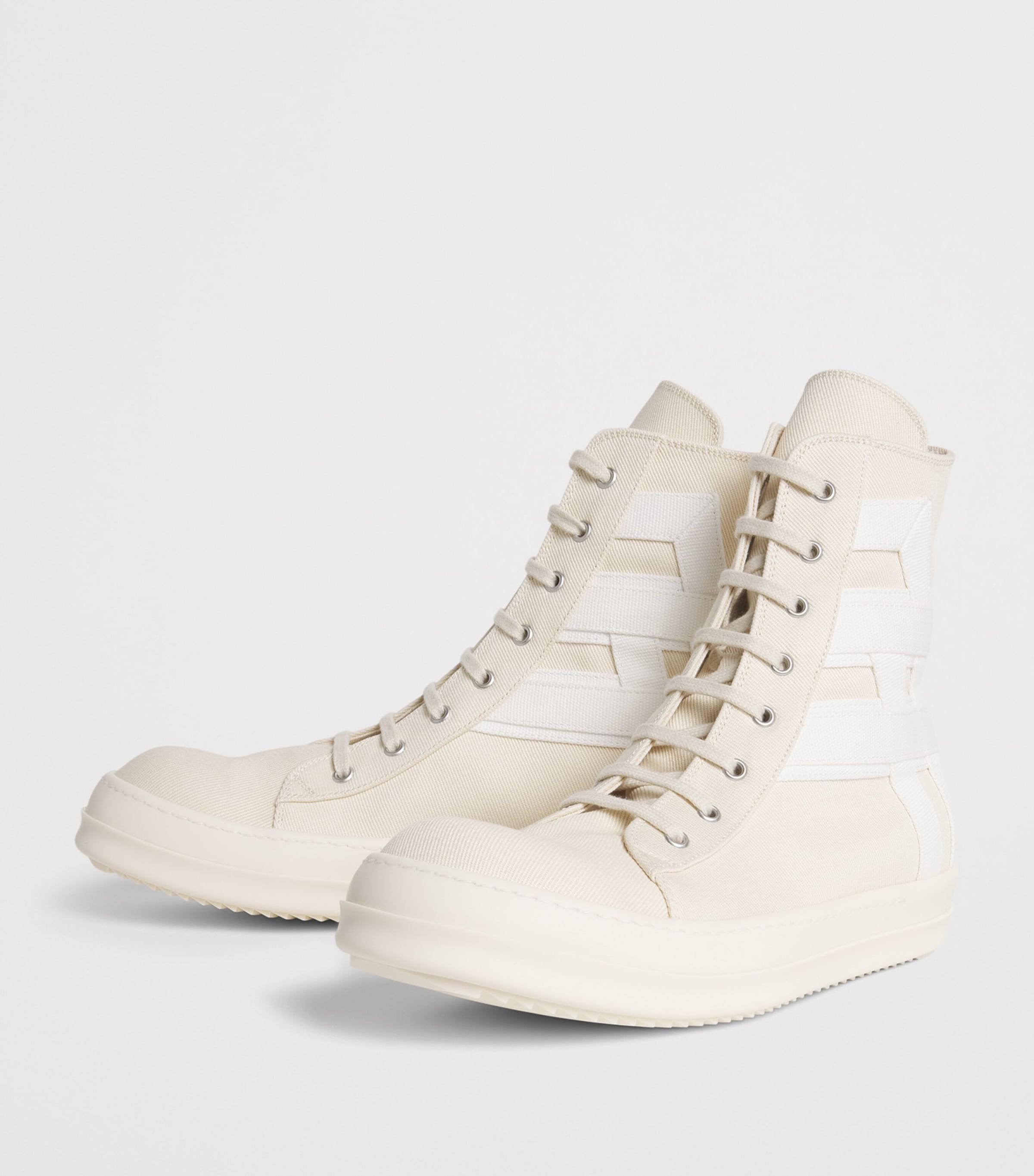 Rick Owens Cotton Canvas High-Top Sneakers All Milk Image 3