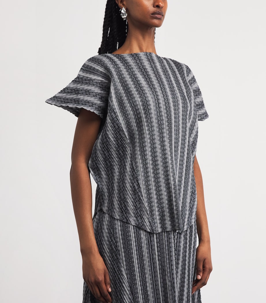 Pleats Please Issey Miyake Womens Cotton-Blend Zigzag Top Grey Image 4