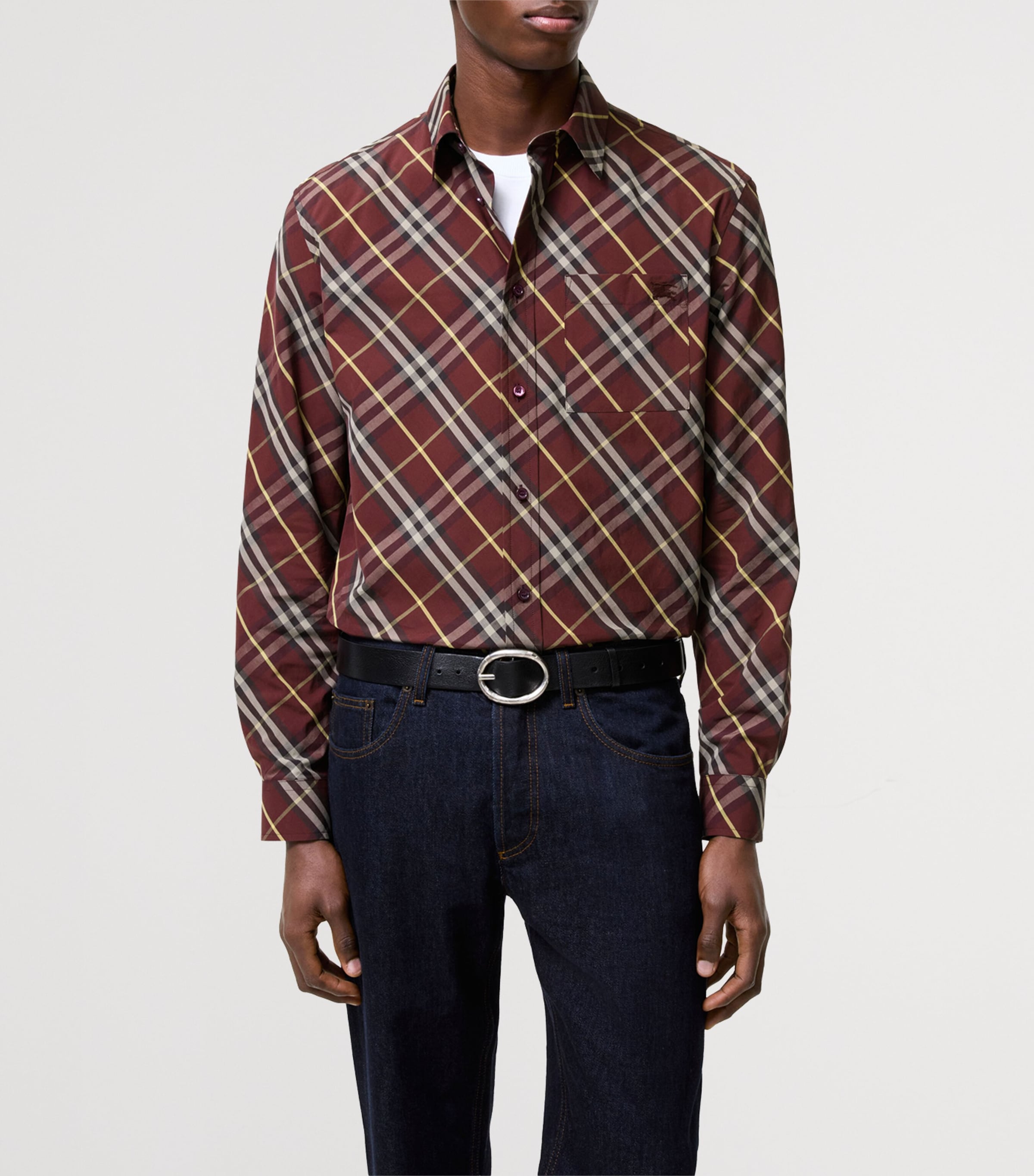 Burberry Mens Cotton Check Shirt Vineyard Red Ip Chk Image 2