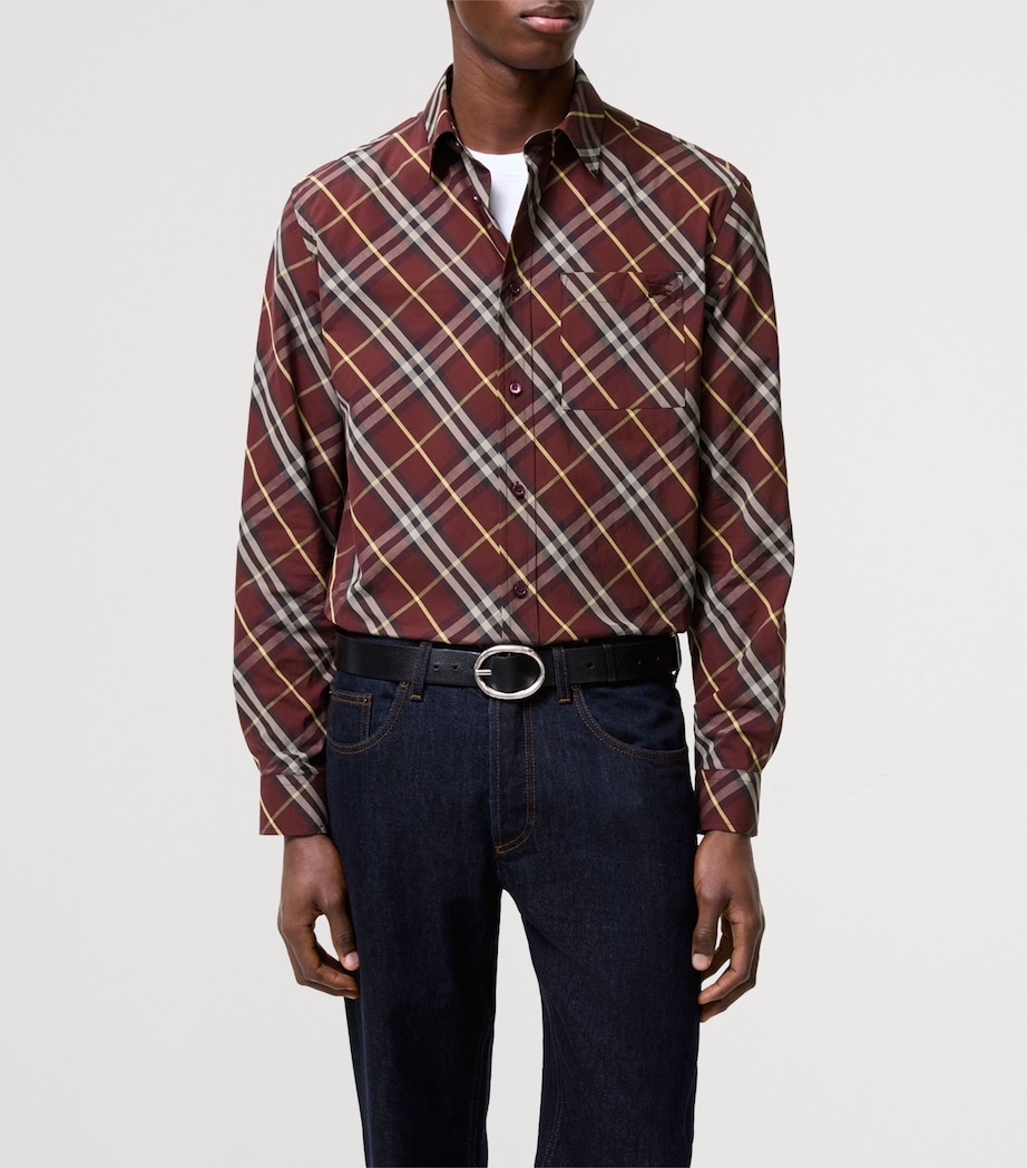 Burberry Mens Cotton Check Shirt Vineyard Red Ip Chk Image 2