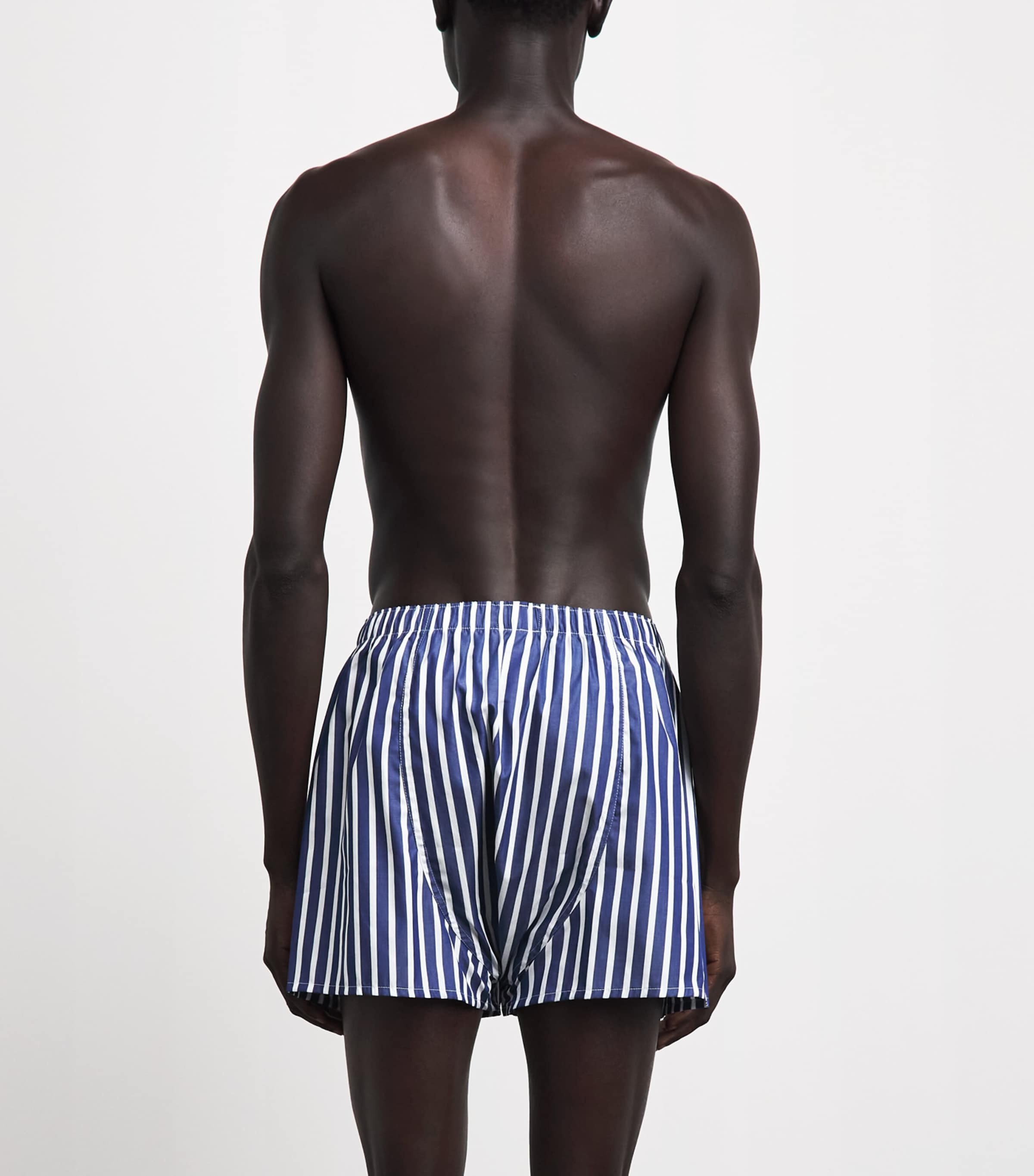 Sunspel Mens Cotton Classic Boxer Shorts Navy/white Wide Image 3