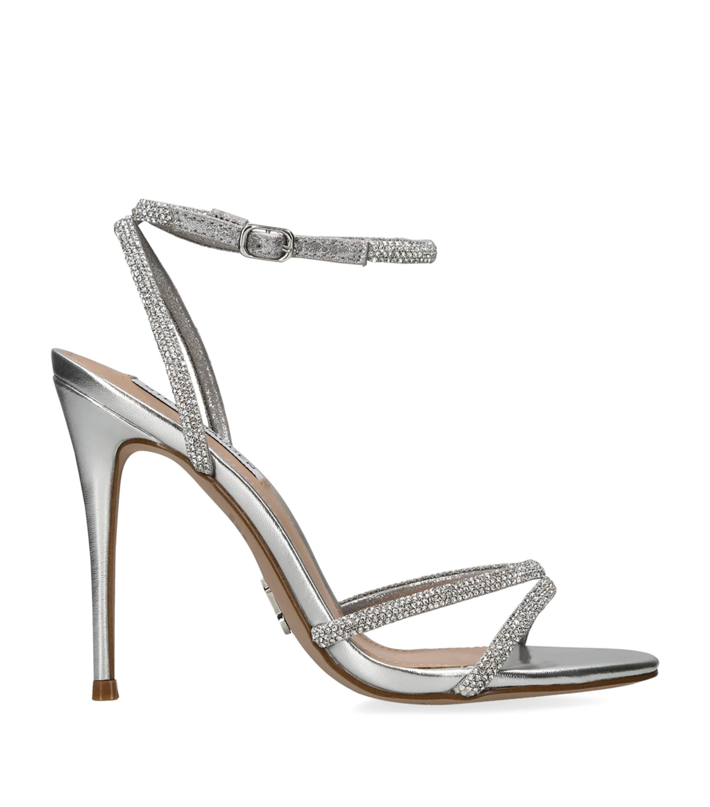 Steve Madden Womens Silver Bryanna Rhinestone-embellished Metallic-leather Sandals
