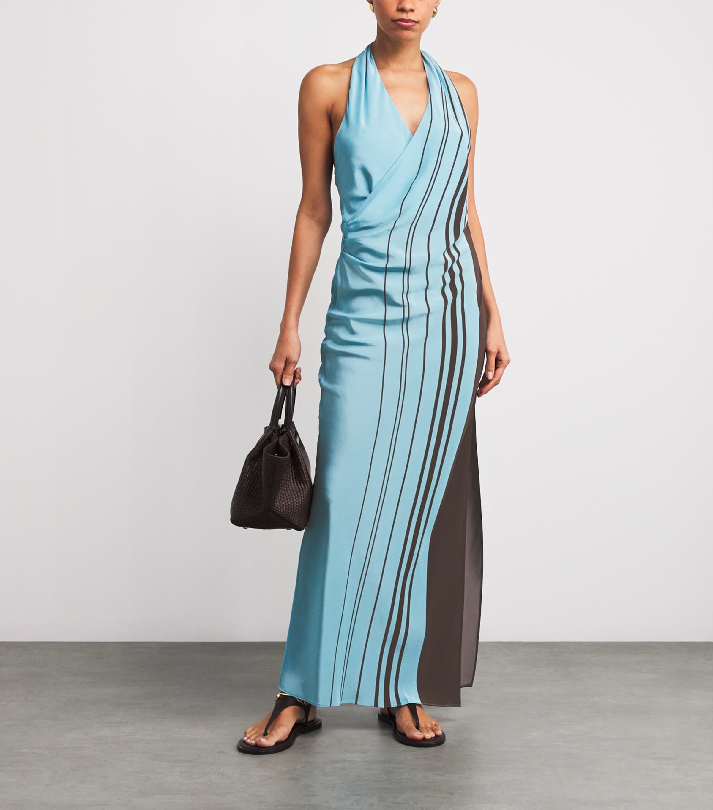 Silk Halterneck Maxi Dress PACHA MINERAL STRIPE Image 2