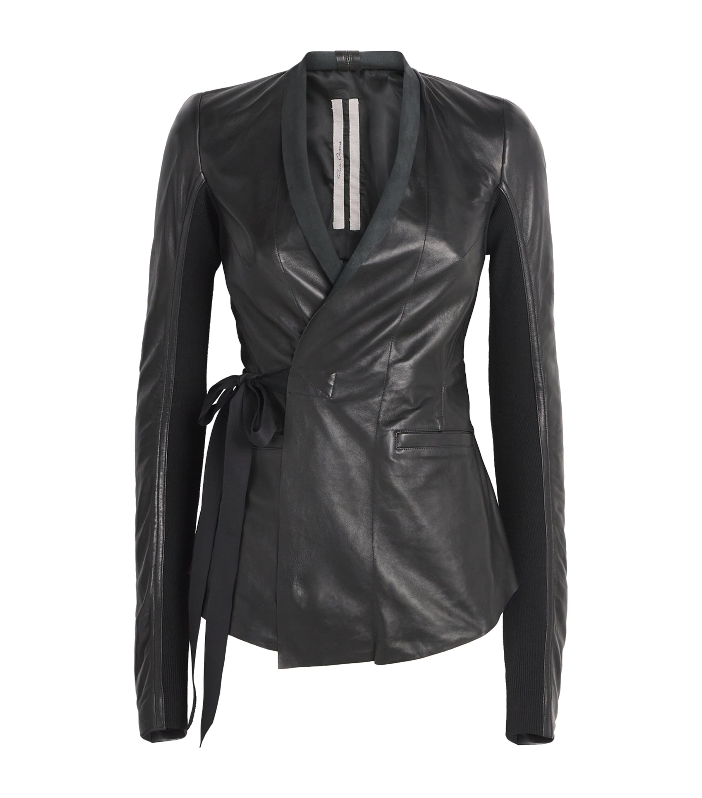 Rick Owens Wool-panel Hollywood Leather Jacket In Black