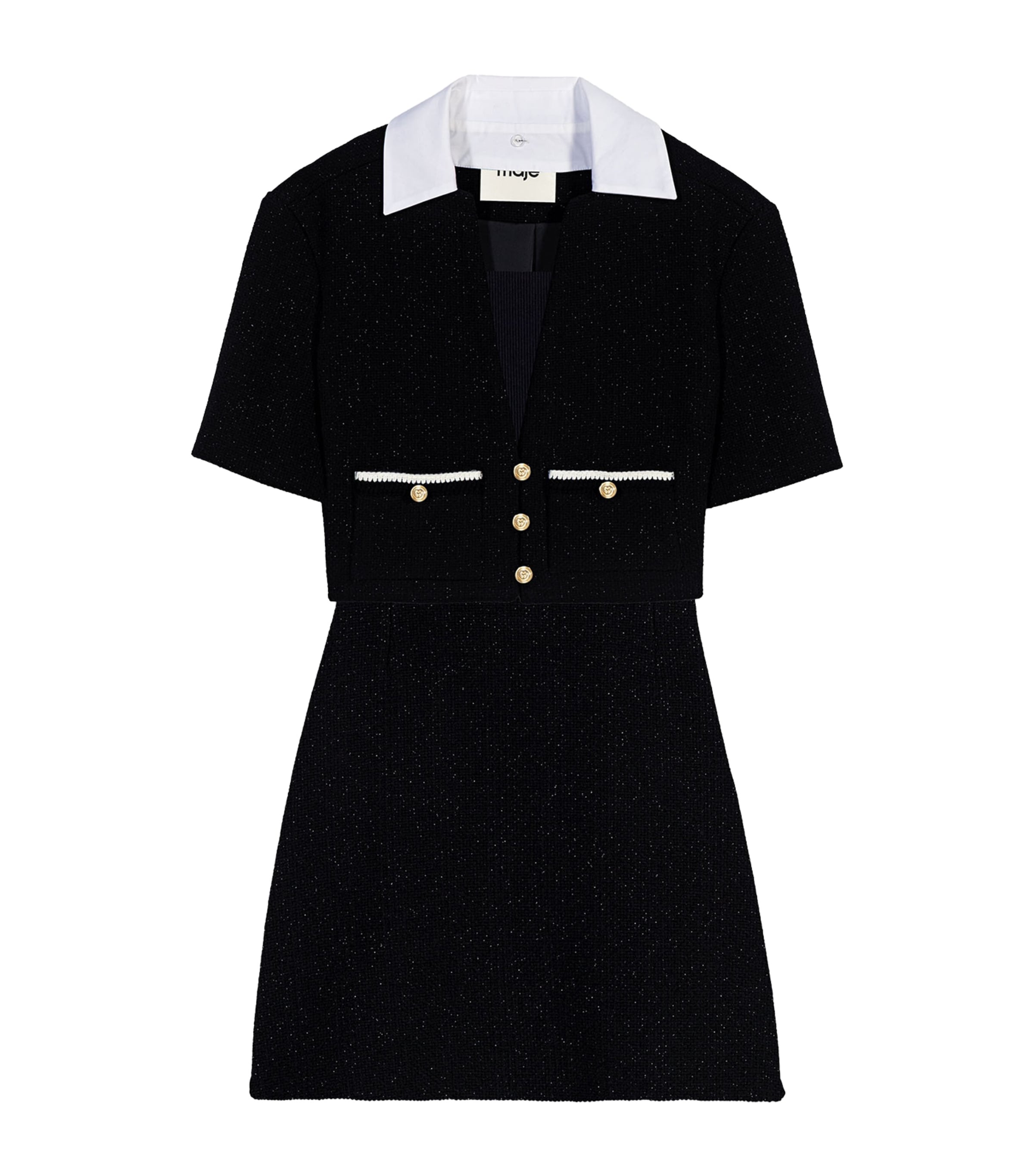 Maje Womens Tweed Mini Dress Black Image 1