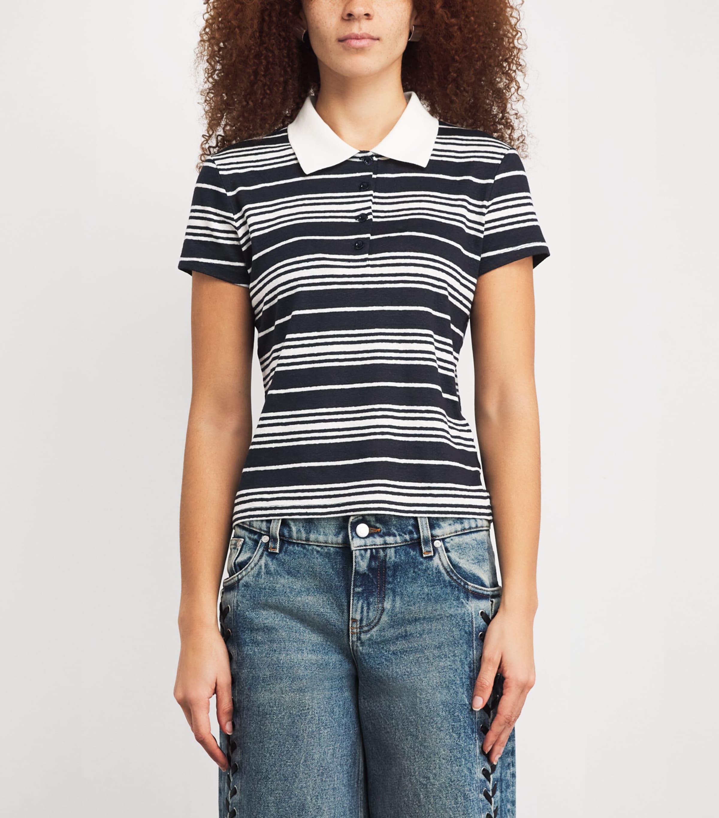 Linen-Blend Stripe Polo Shirt NAMU NAVY MULTI Image 3