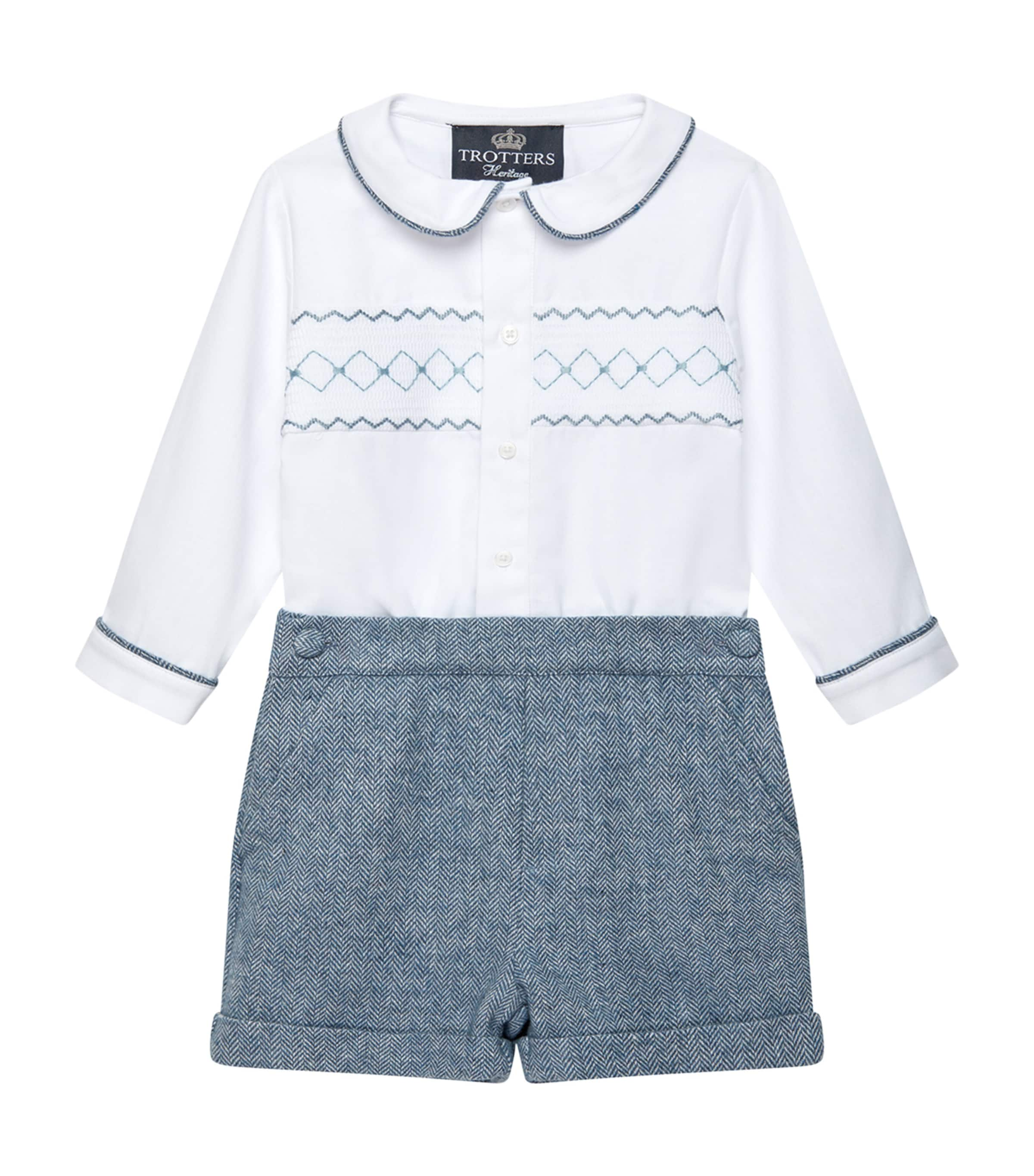 Trotters Kids' Rupert Shirt And Shorts Set In Blue