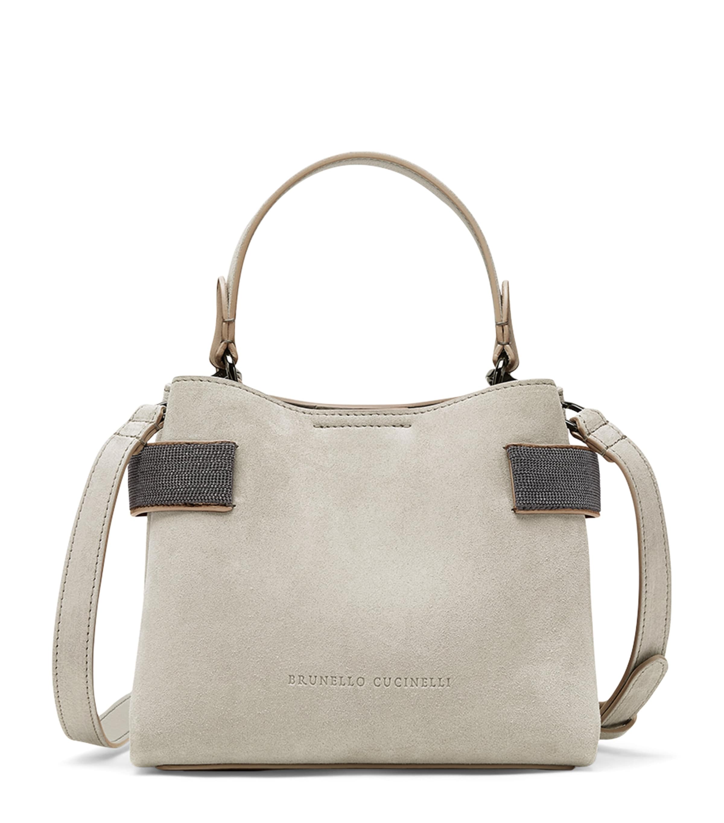 Brunello Cucinelli Small Suede Essence Top-handle Bag In Green