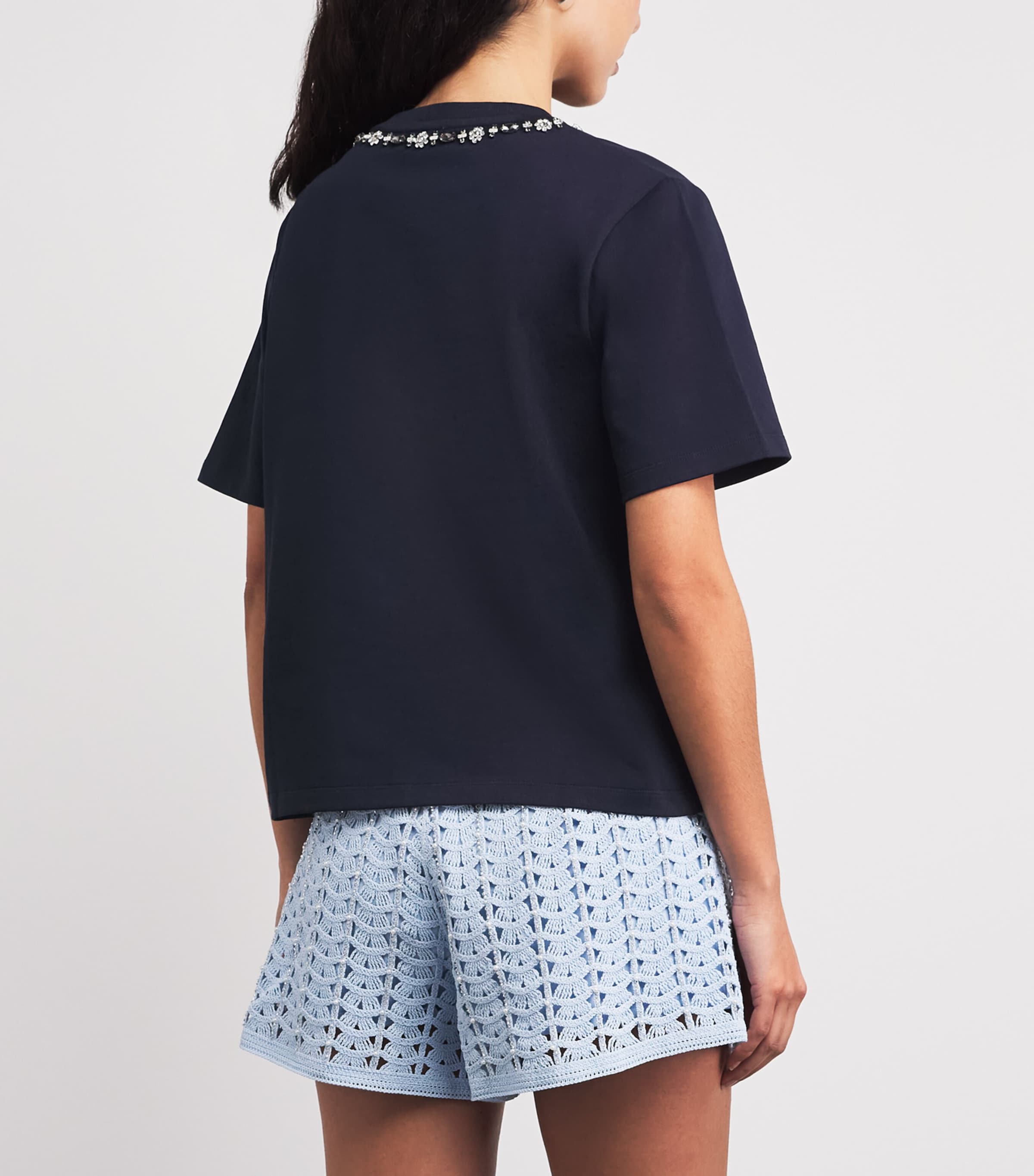 Sandro Paris Womens Cotton Embellished T-Shirt Navy Blue Image 5