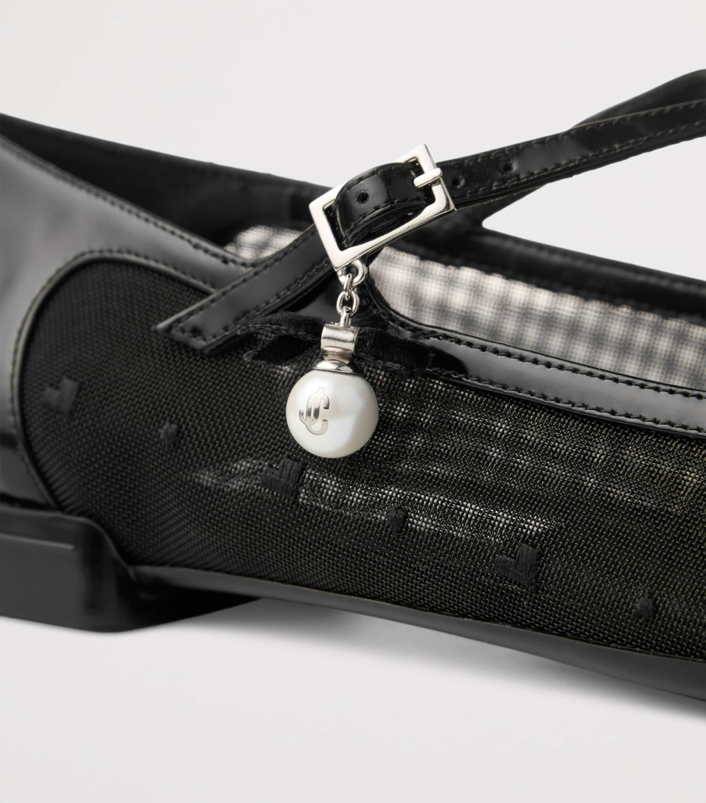 Eleri Patent Leather-Mesh Ballet Flats BLACK/BLACK Image 3