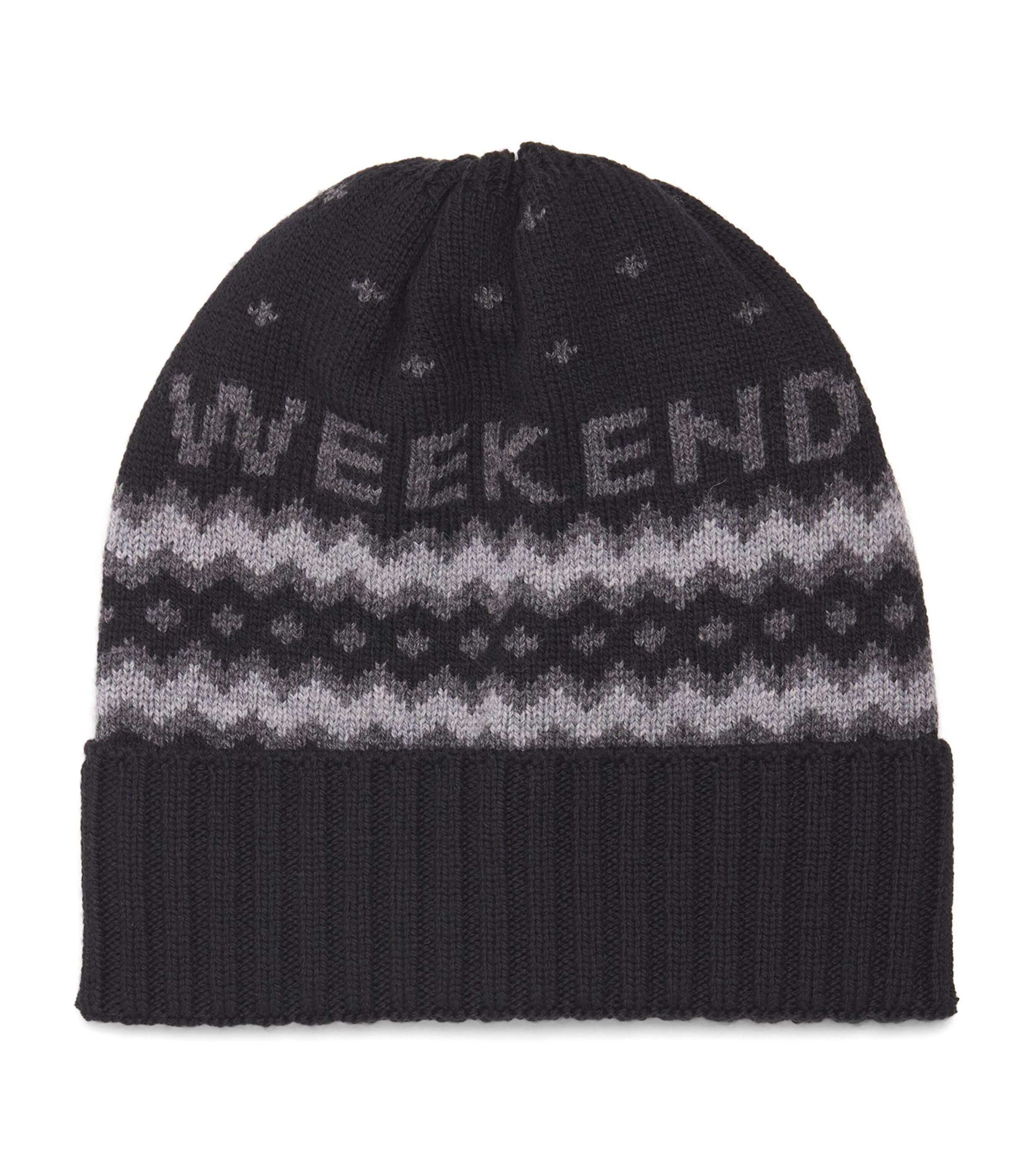 Shop Weekend Max Mara Wool Jacquard Beanie In Black