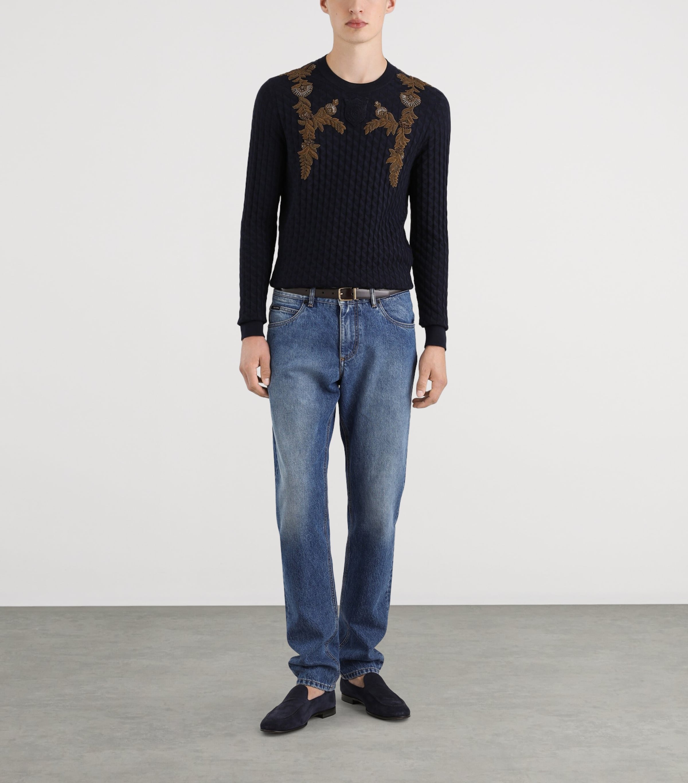 Dolce&Gabbana Mens Embroidered Silk Sweater Very Dark Blue Image 4