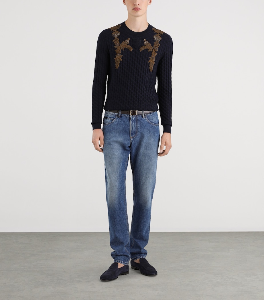 Dolce&Gabbana Mens Embroidered Silk Sweater Very Dark Blue Image 4