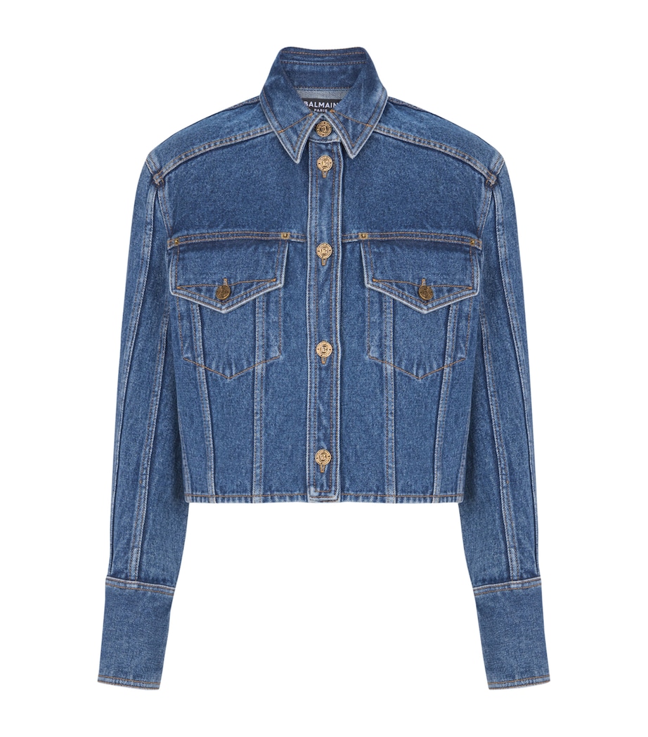 Cropped Faded Denim Jacket 6EX BLEU JEAN FONCE Image 1