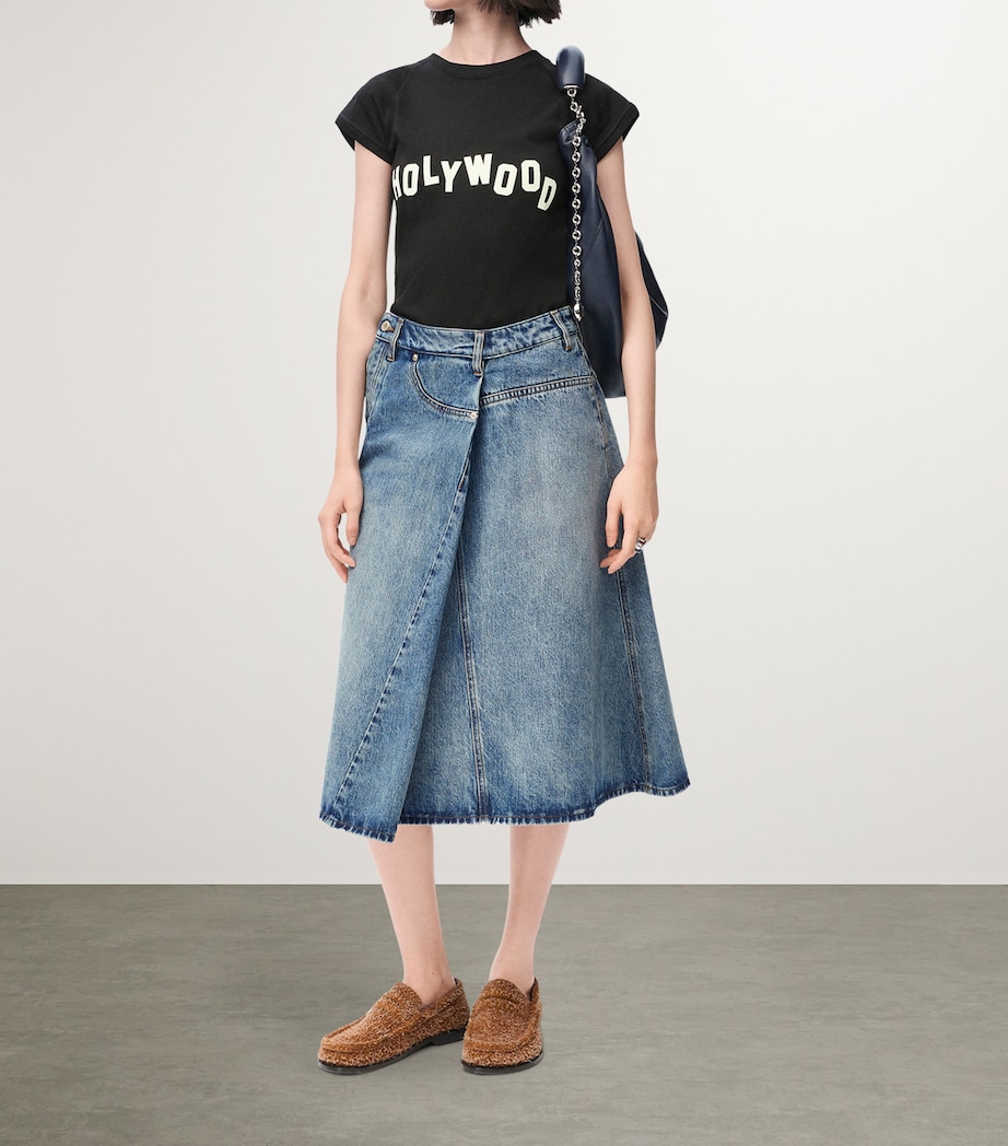 LOEWE Womens Deconstructed Denim Skirt Washed Denim Image 2
