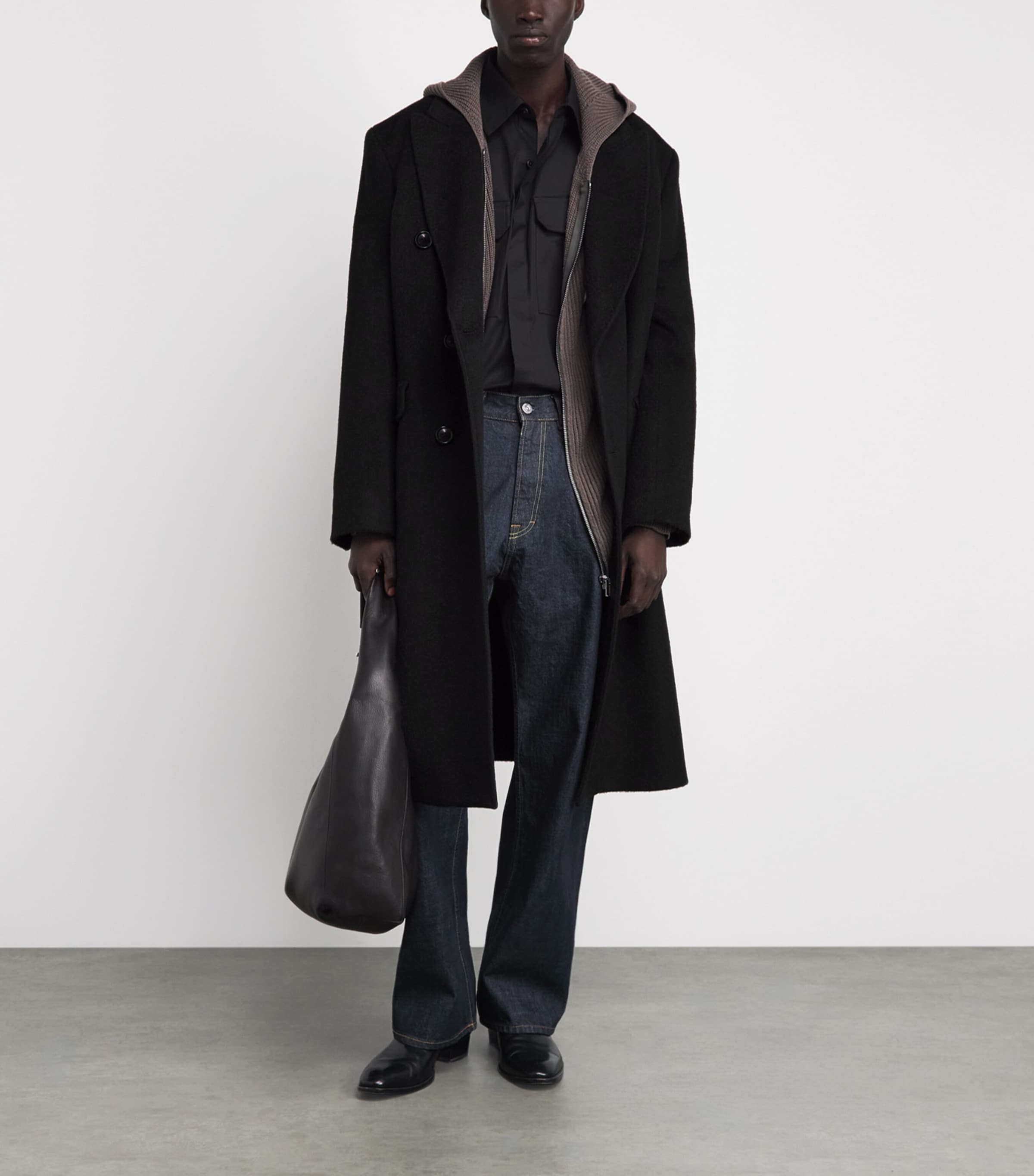 Our Legacy Mens Mohair-Blend Whale Overcoat Black Hairy Wool Image 2