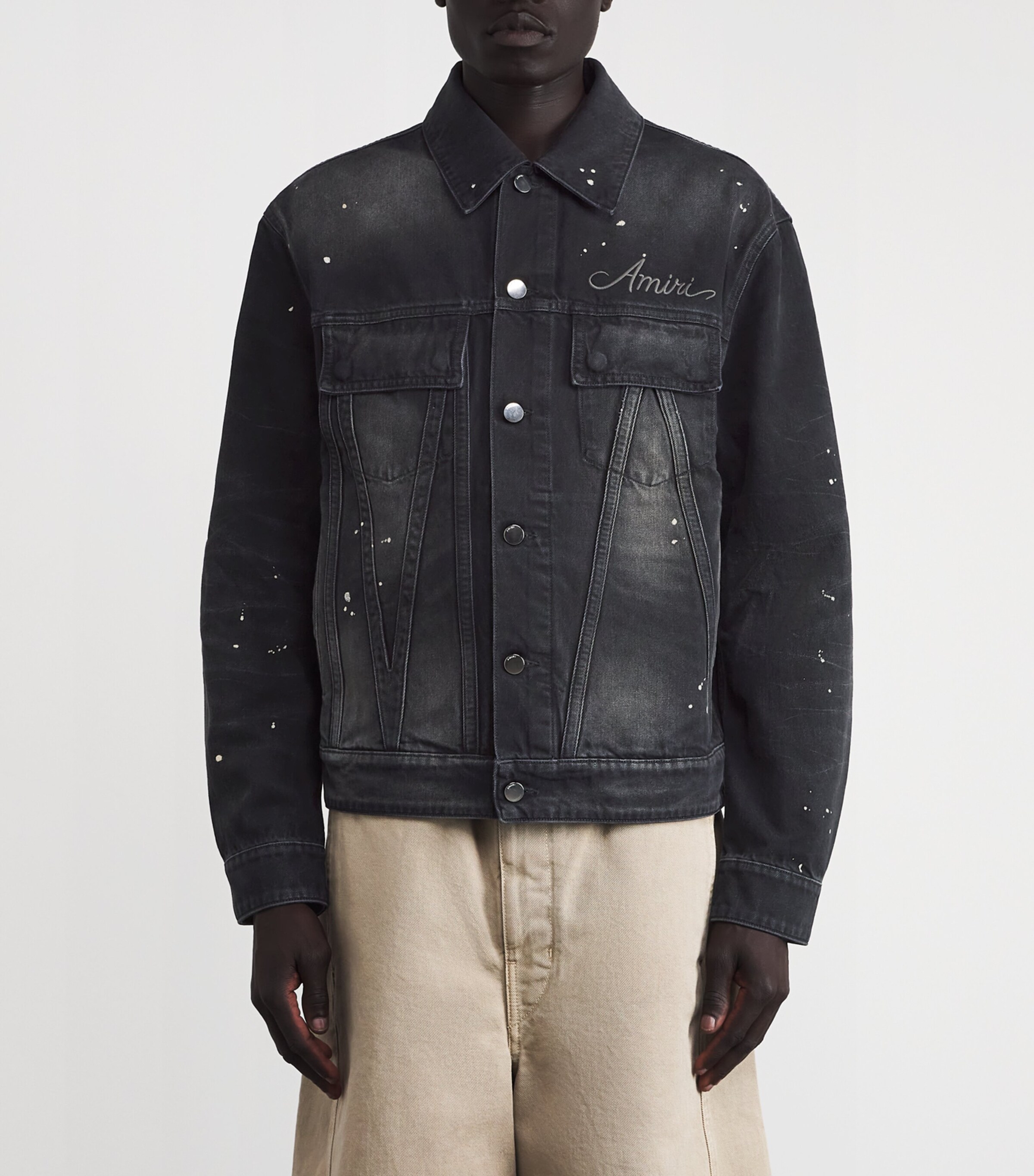 AMIRI Mens Bleach Bandana Denim Jacket Faded Black Image 3