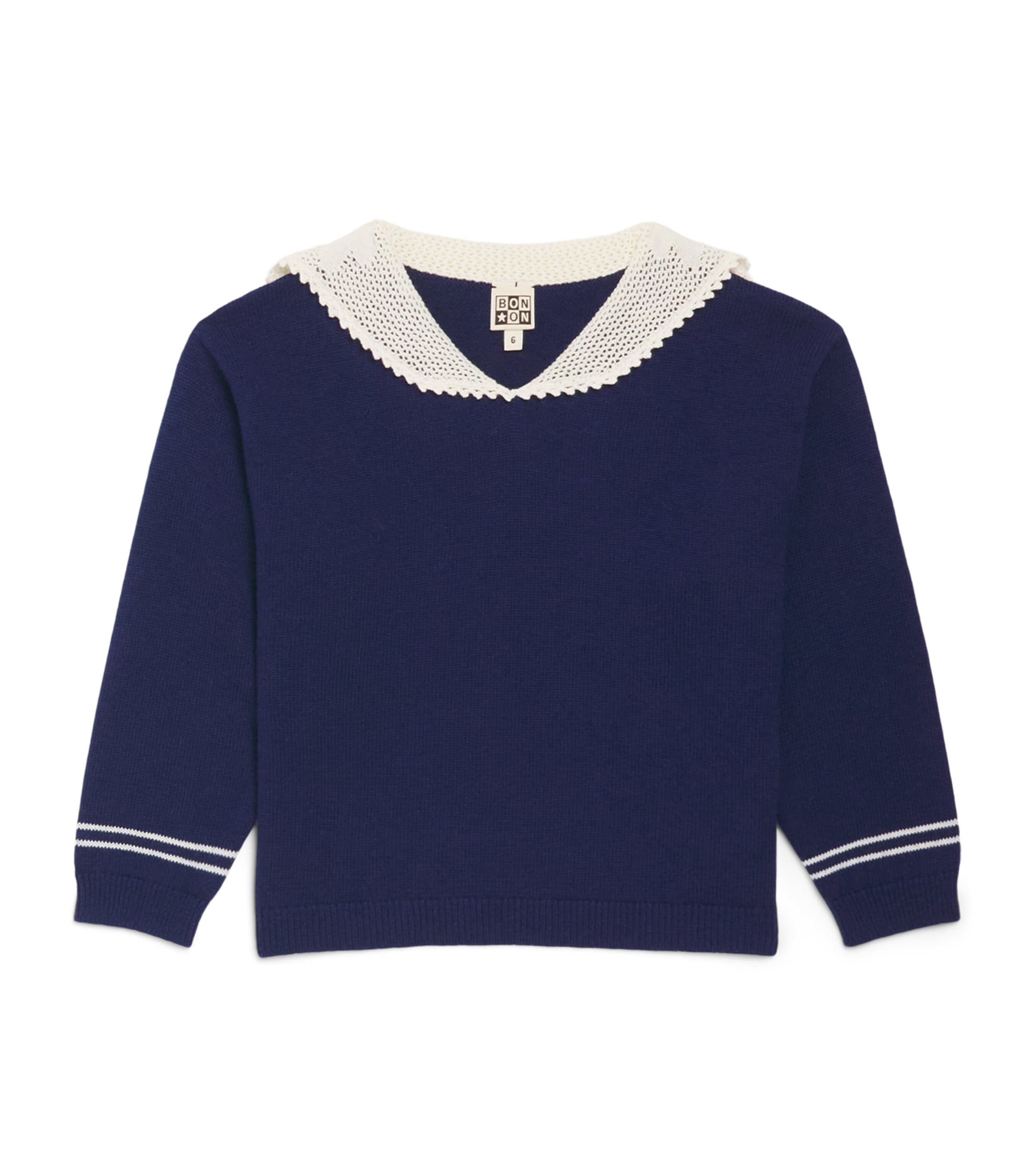 Bonton Wool-Blend Lace-Collar Pirate Sweater (2-14 Years) Sailor Blue Image 1