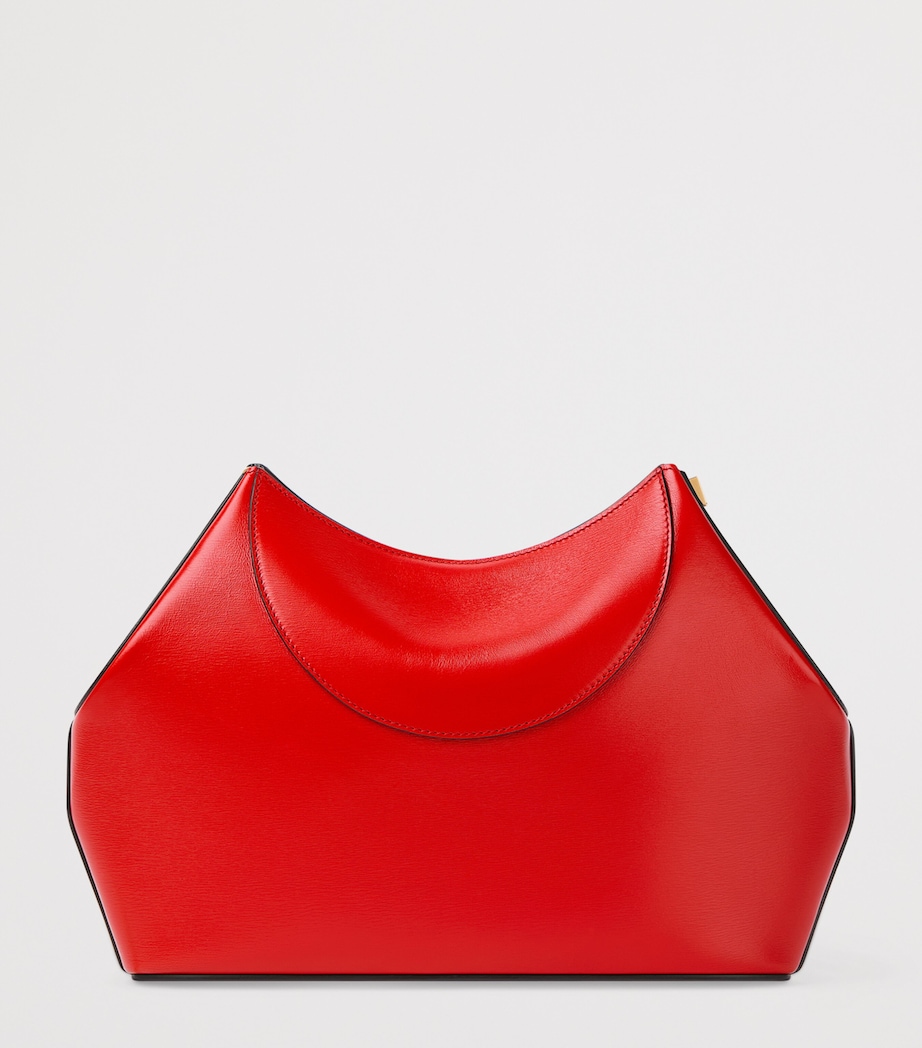Leather Facet Clutch Bag DEEP RED Image 4