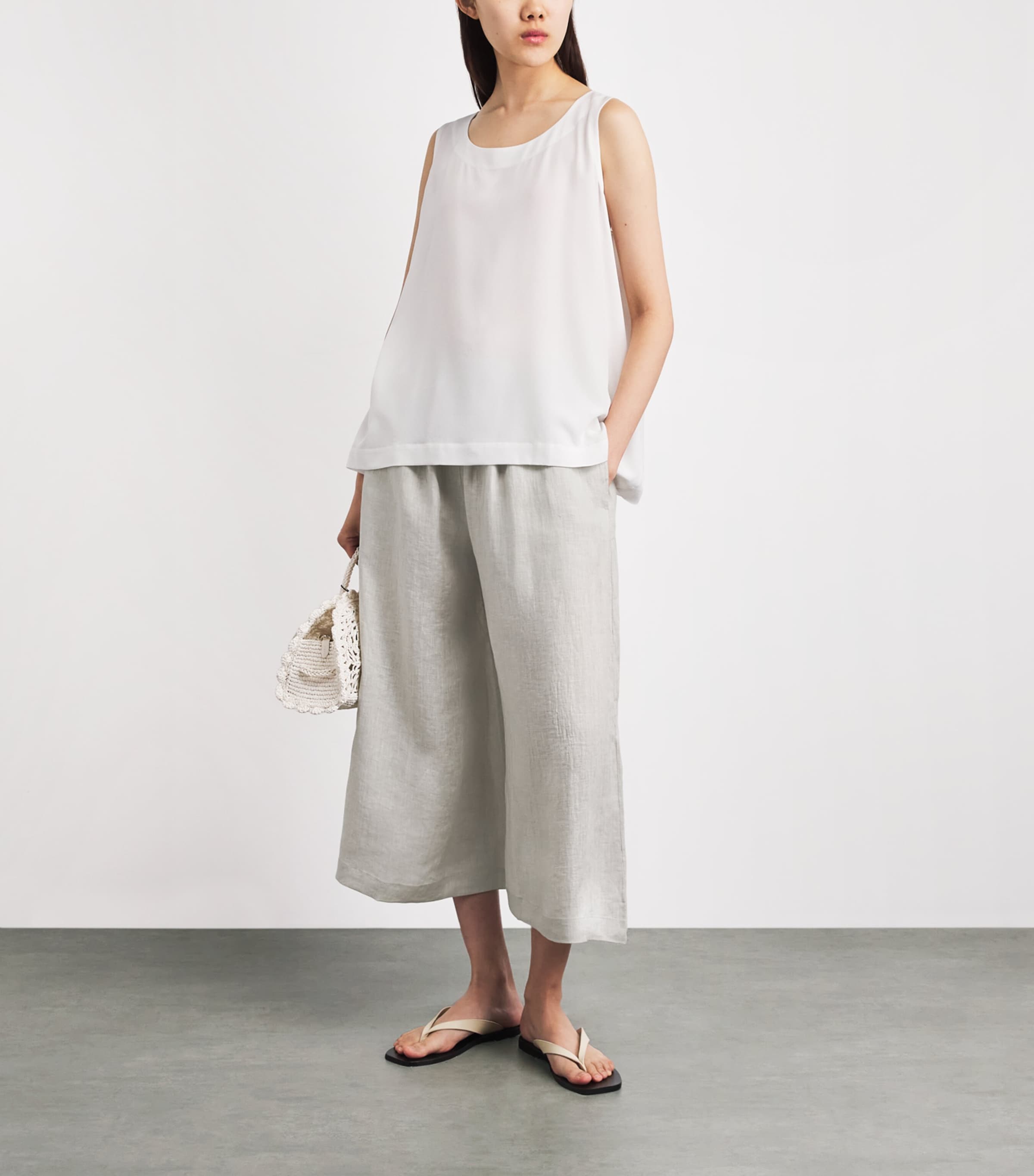 Eskandar Womens Linen Flared Culottes Silvertint Image 2