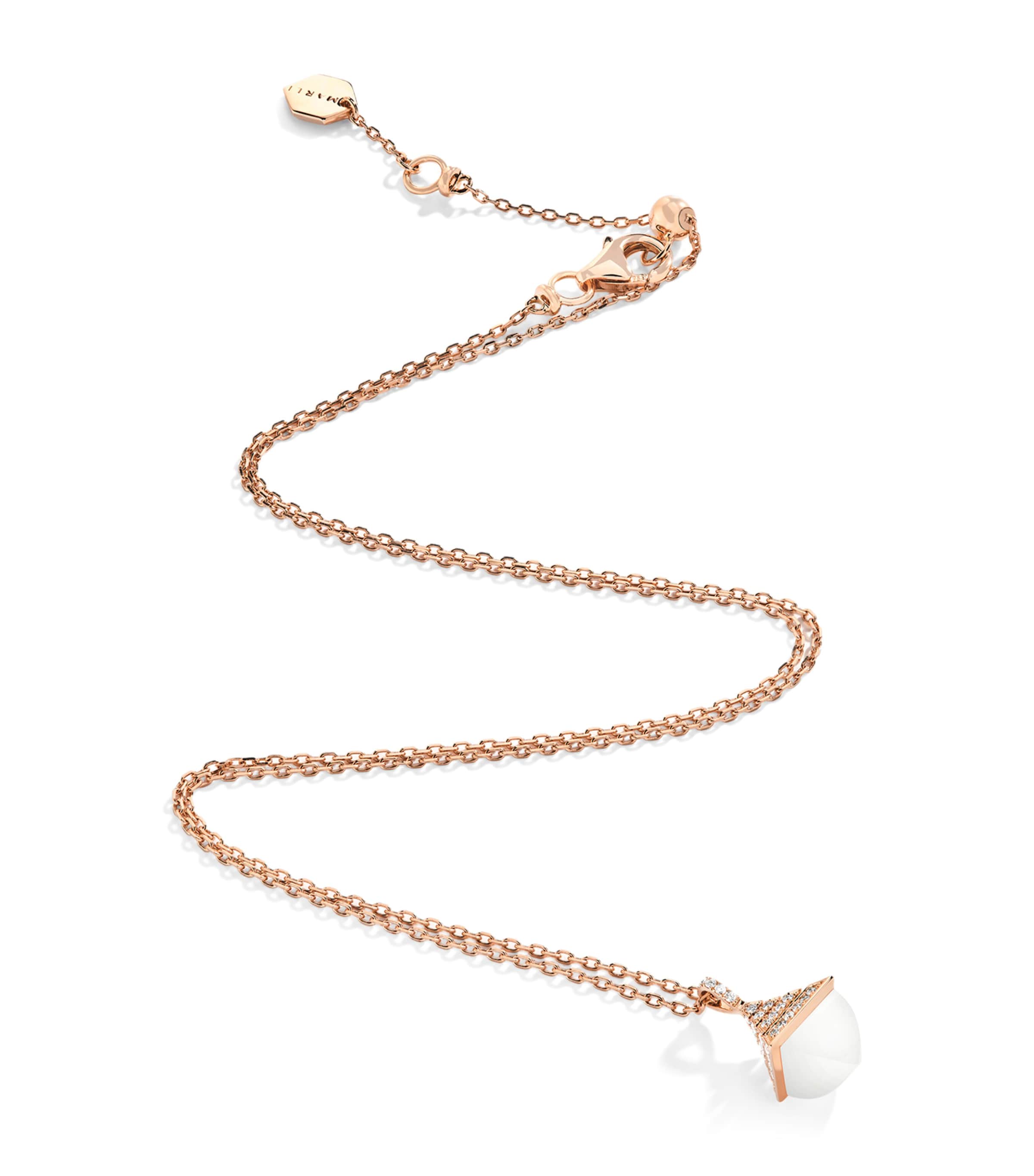MARLI New York Mini Rose Gold, Diamond and White Agate Cleo Rev Pendant Necklace Rose Gold Image 1