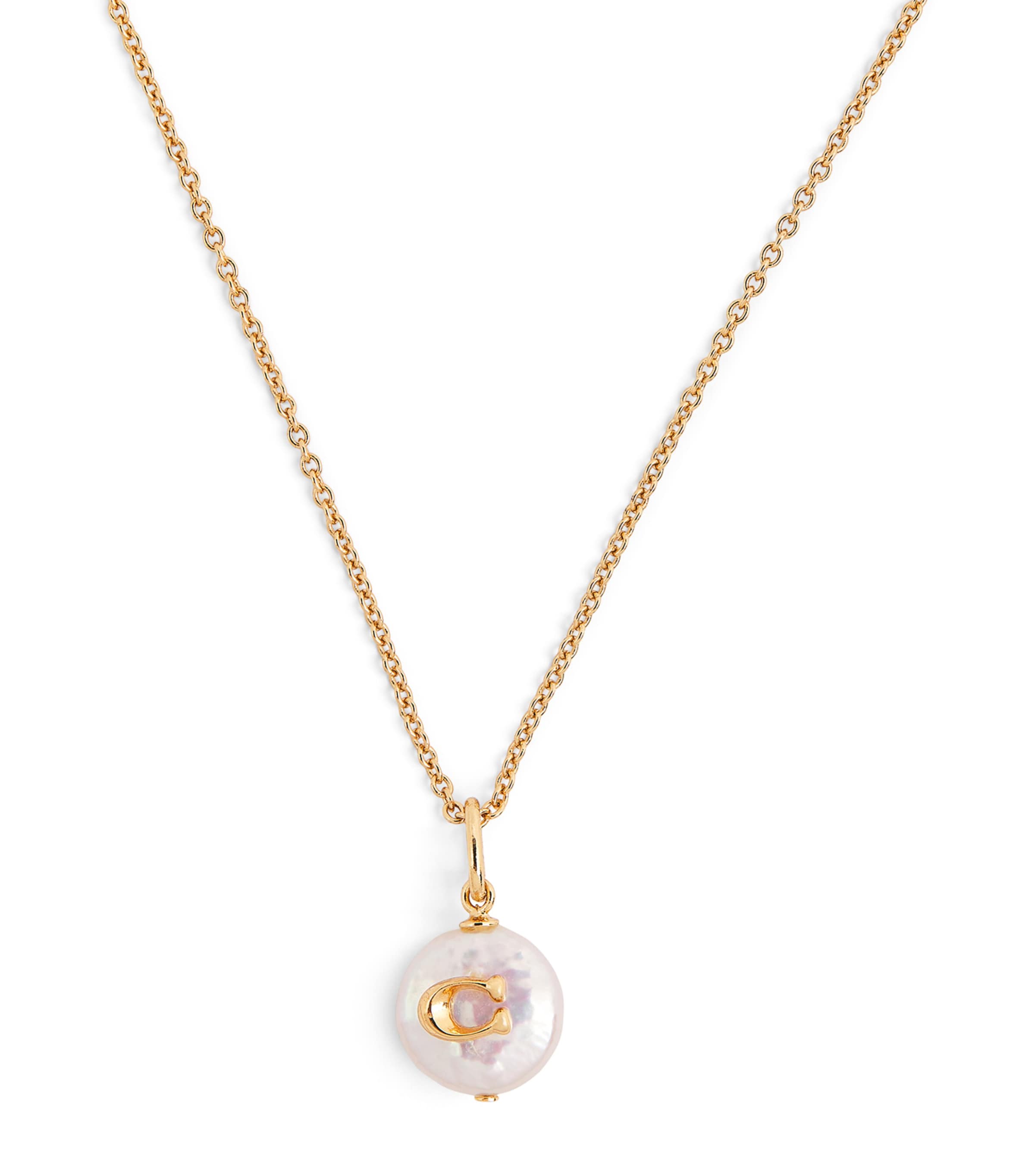 Coach Freshwater Pearl Signature Pendant Necklace In Gold