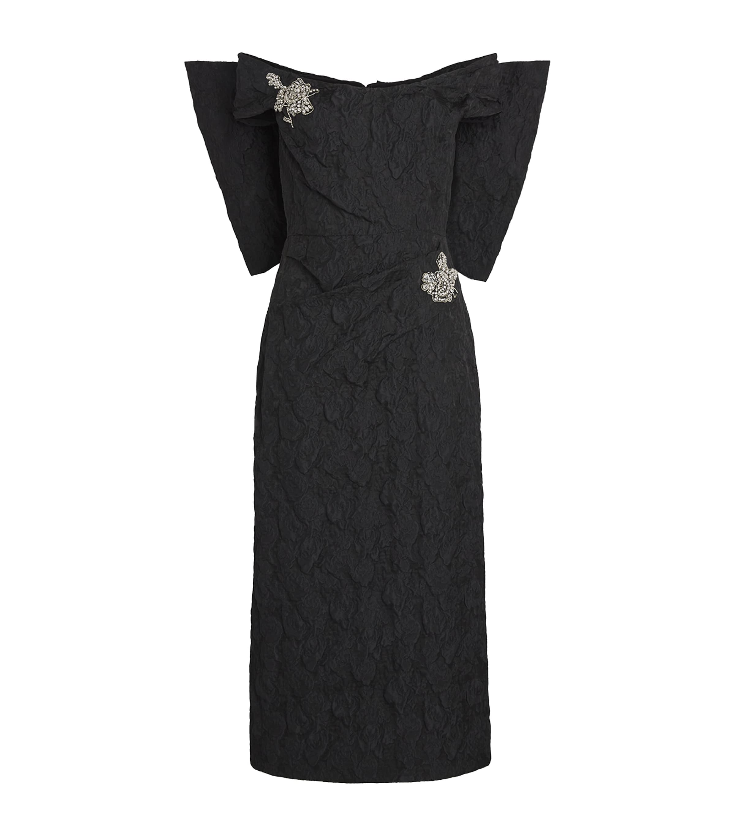 Erdem Off-the-shoulder Embellished Midi Dress In Black
