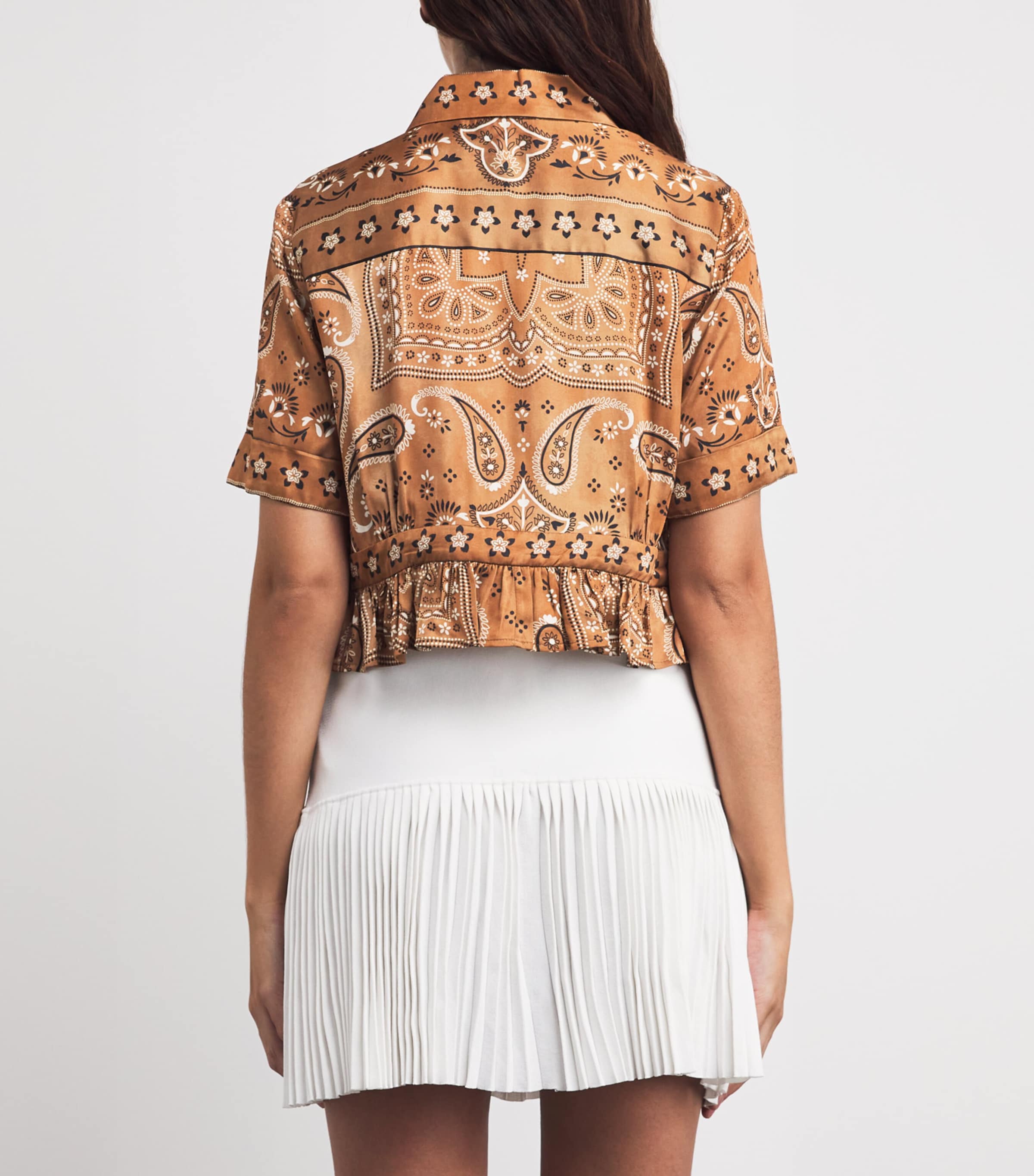 Sandro Paris Womens Bandana-Print Cropped Shirt Brown / Black Image 5