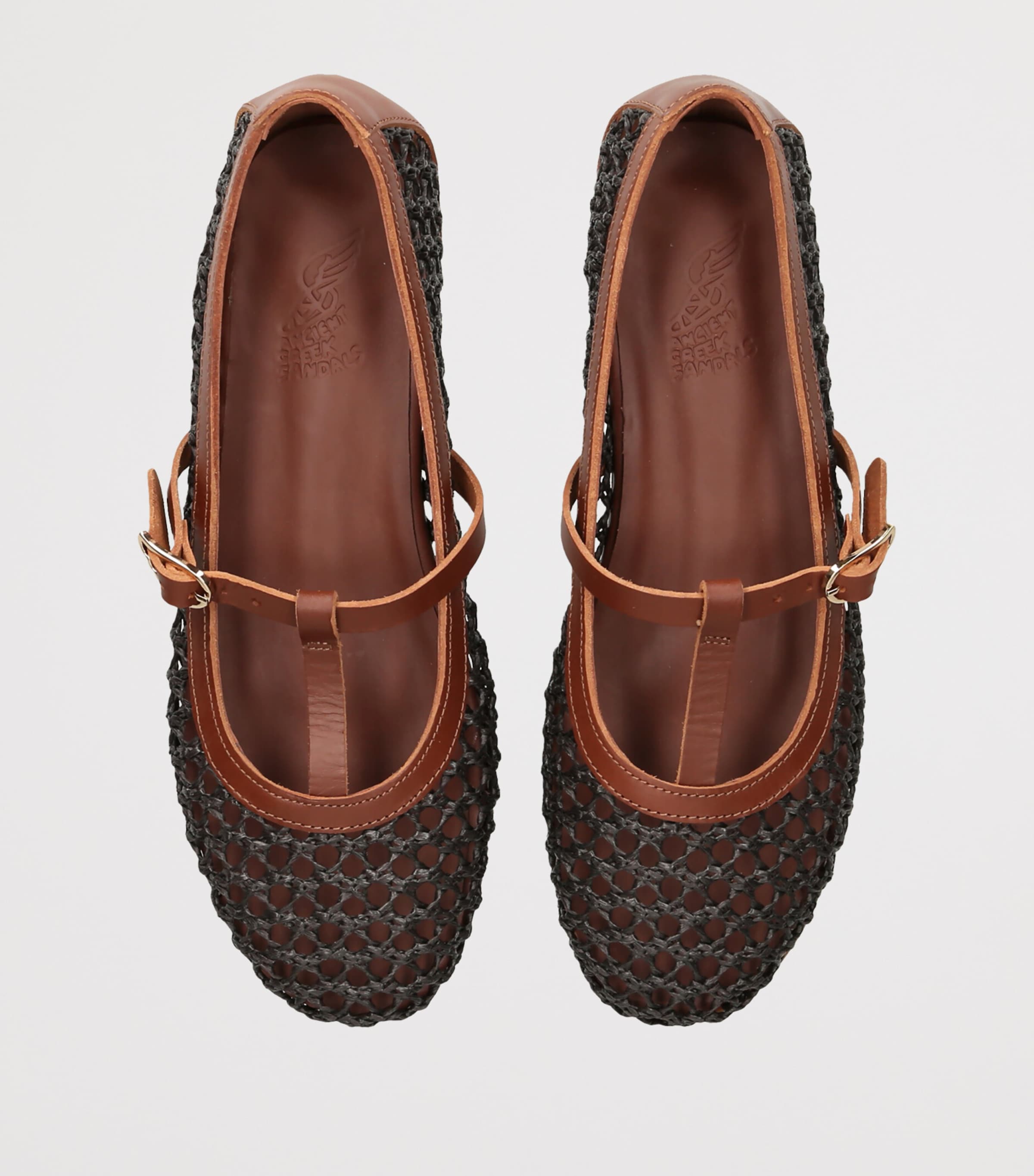 Ancient Greek Sandals Leather-Raffia Aerati Ballet Flats Dark Brown Image 4