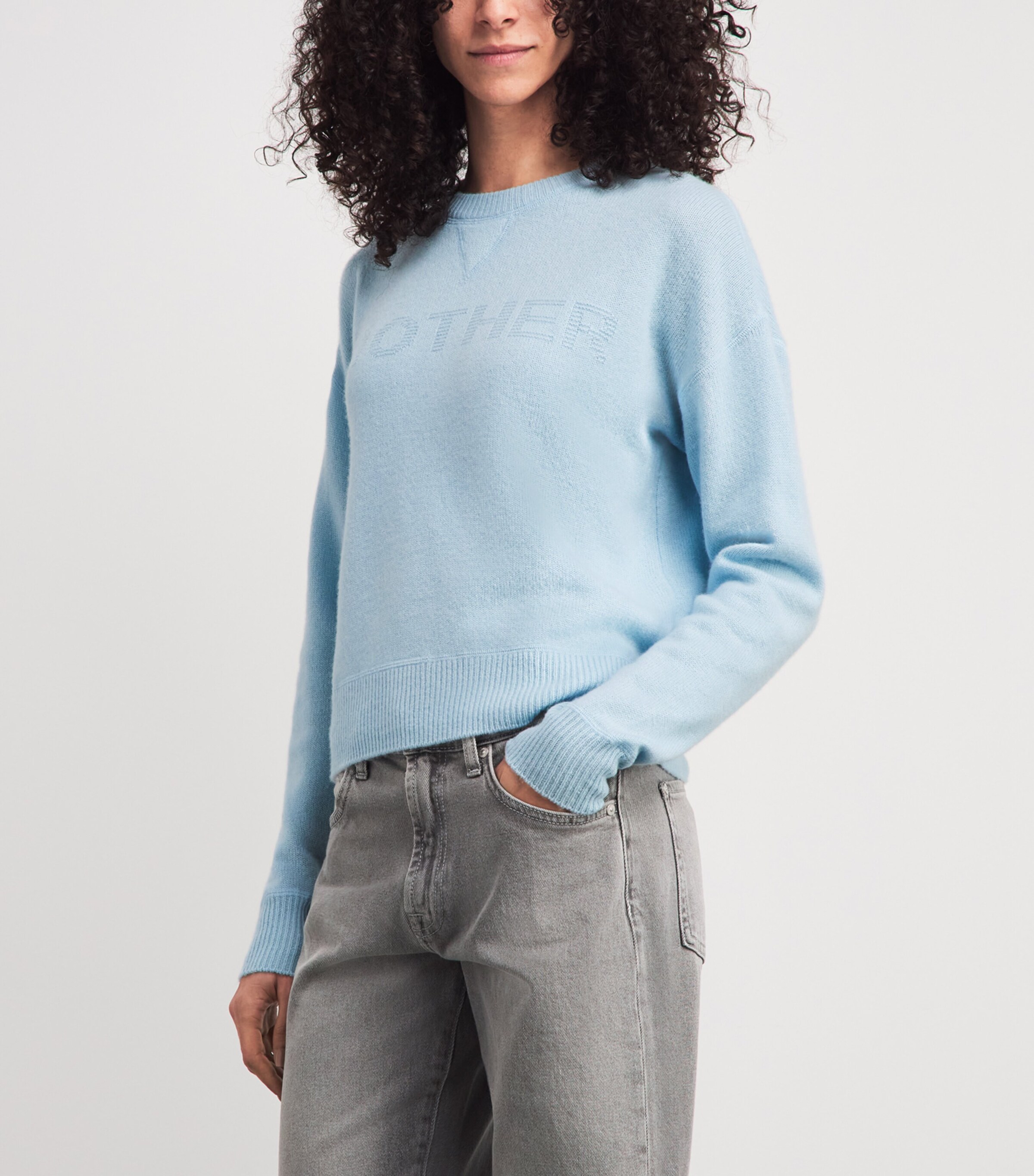 MOTHER Womens Cashmere Logo Sweater Ltb Light Blue Image 4