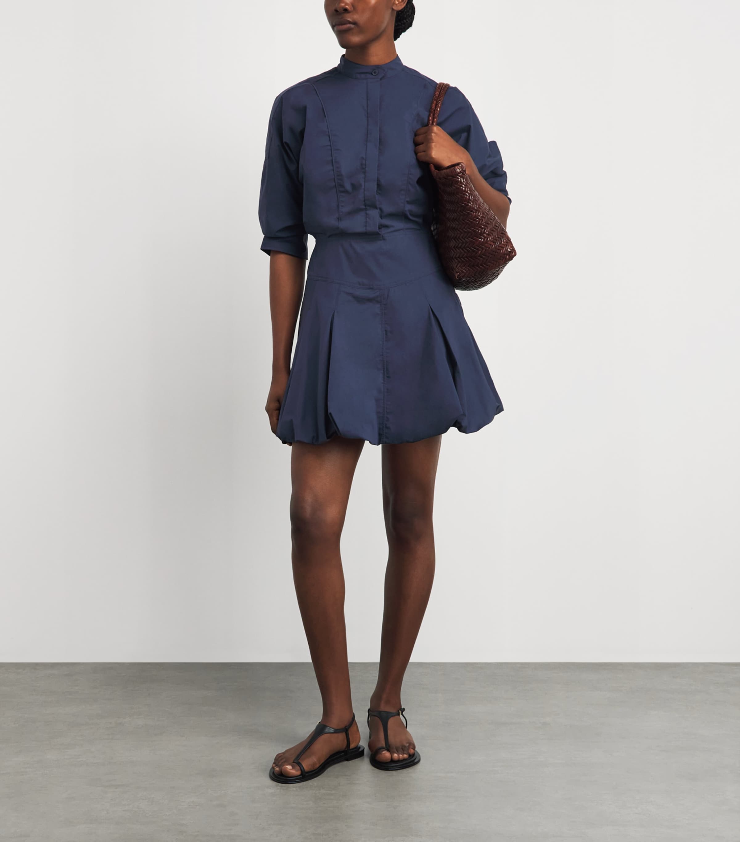 Simkhai Womens Poplin Bubble-Hem Effie Mini Dress Midnight Image 2