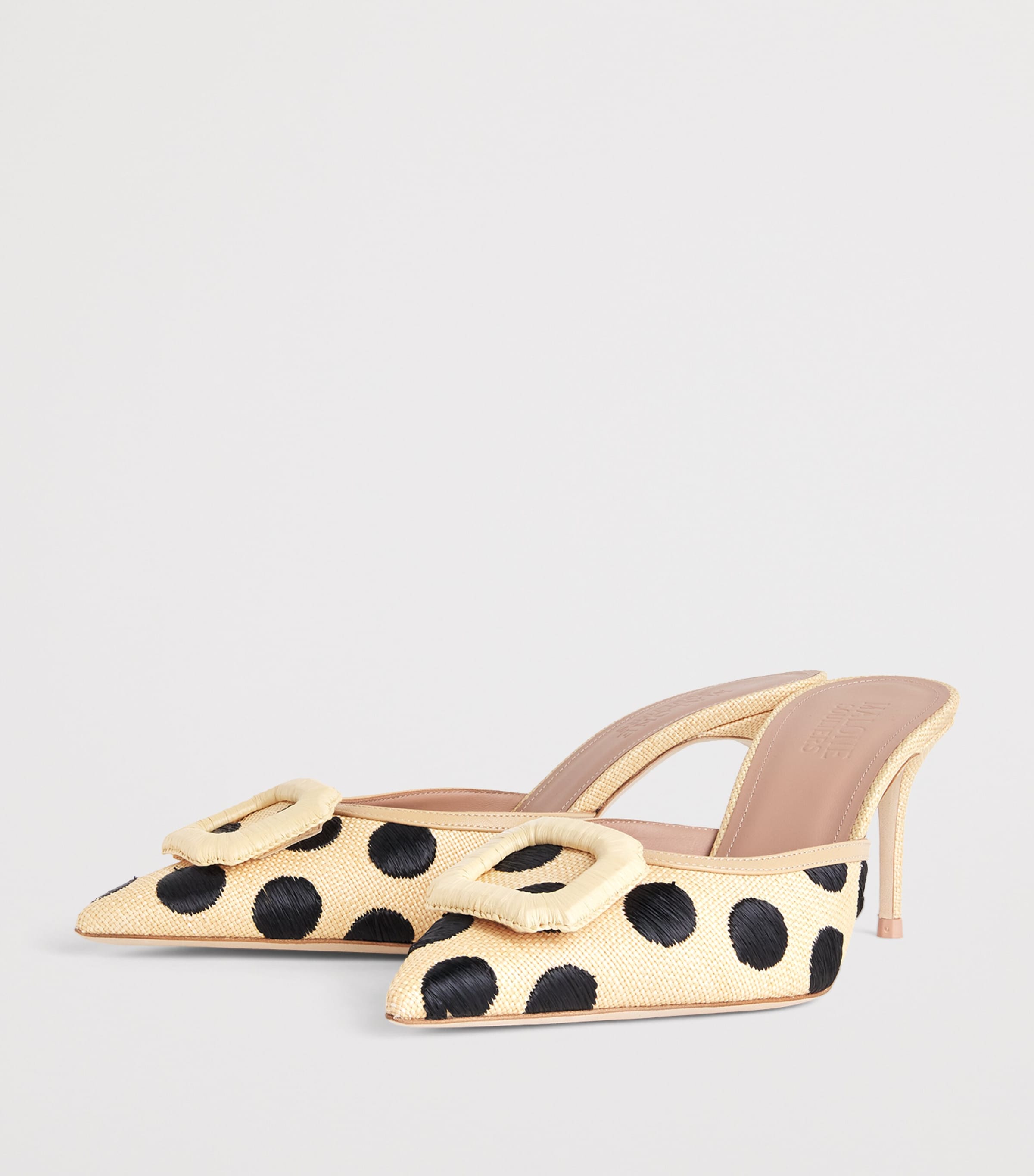 Malone Souliers Raffia Polka-Dot Mona Mules 70 Beige Image 3